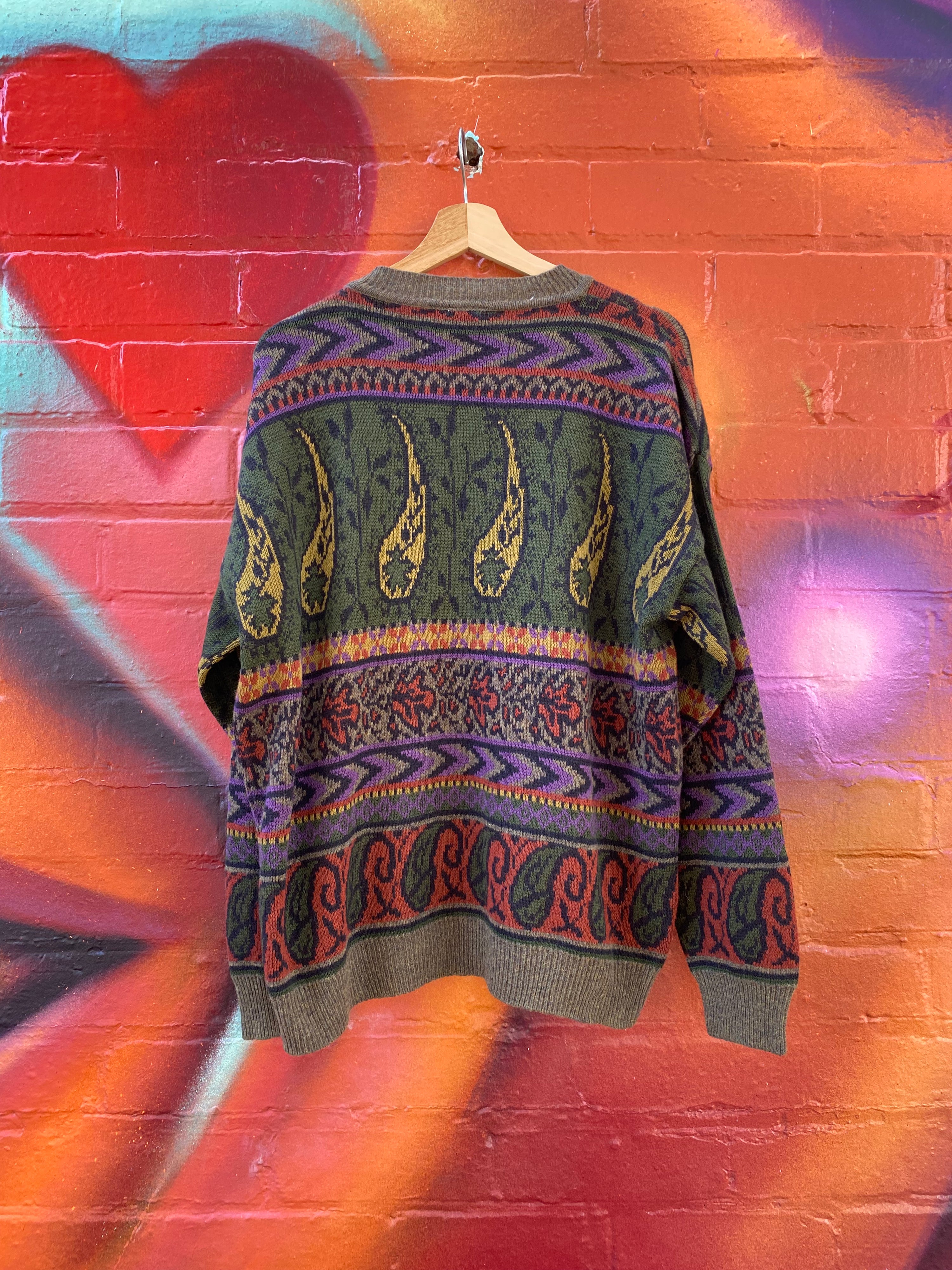 [M] Nani Bon Green Teardrop Design Knit Sweater