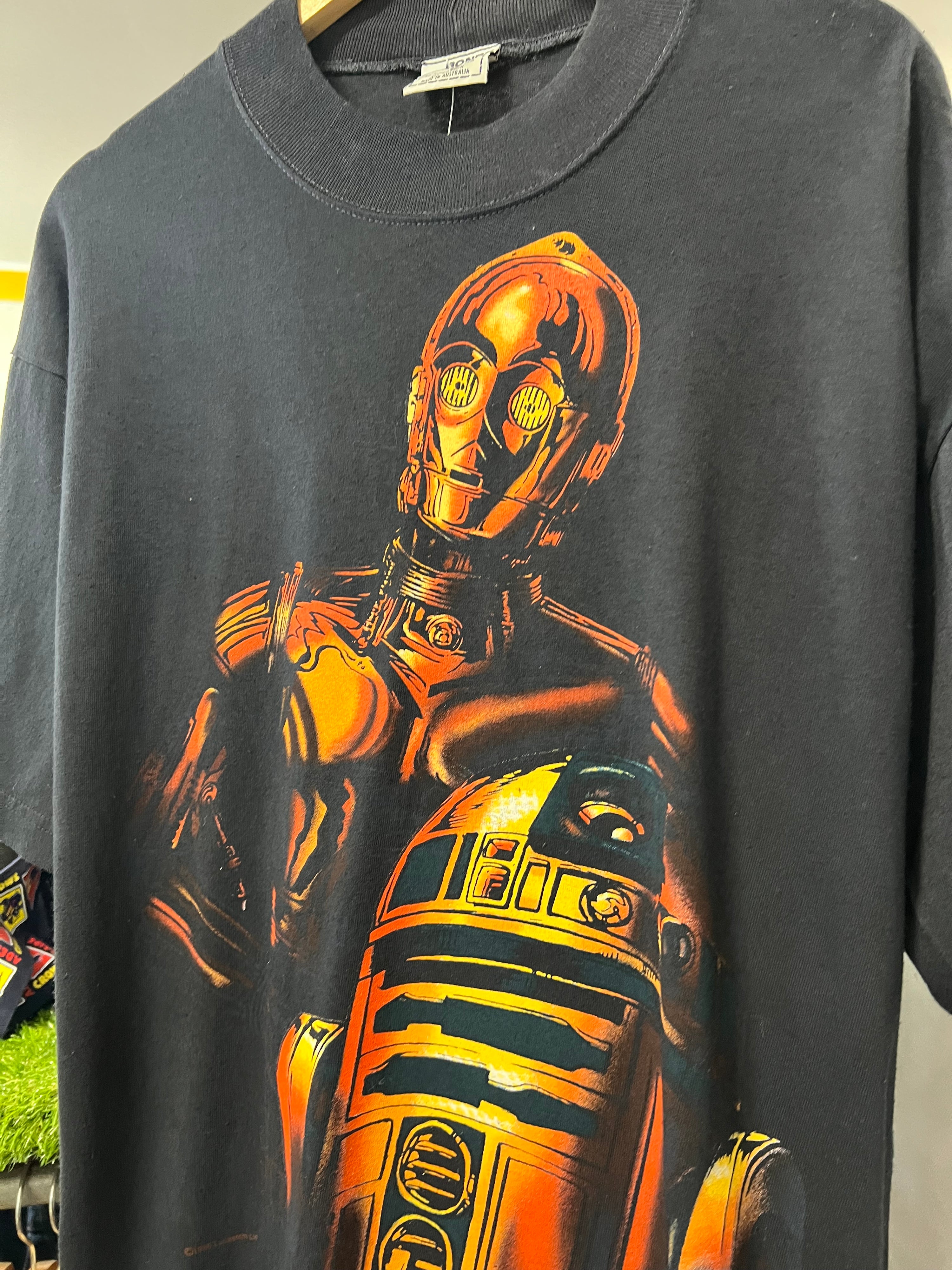 [M] 1996 Star Wars: R2D2 x C-3PO Orange Hue Black Tee