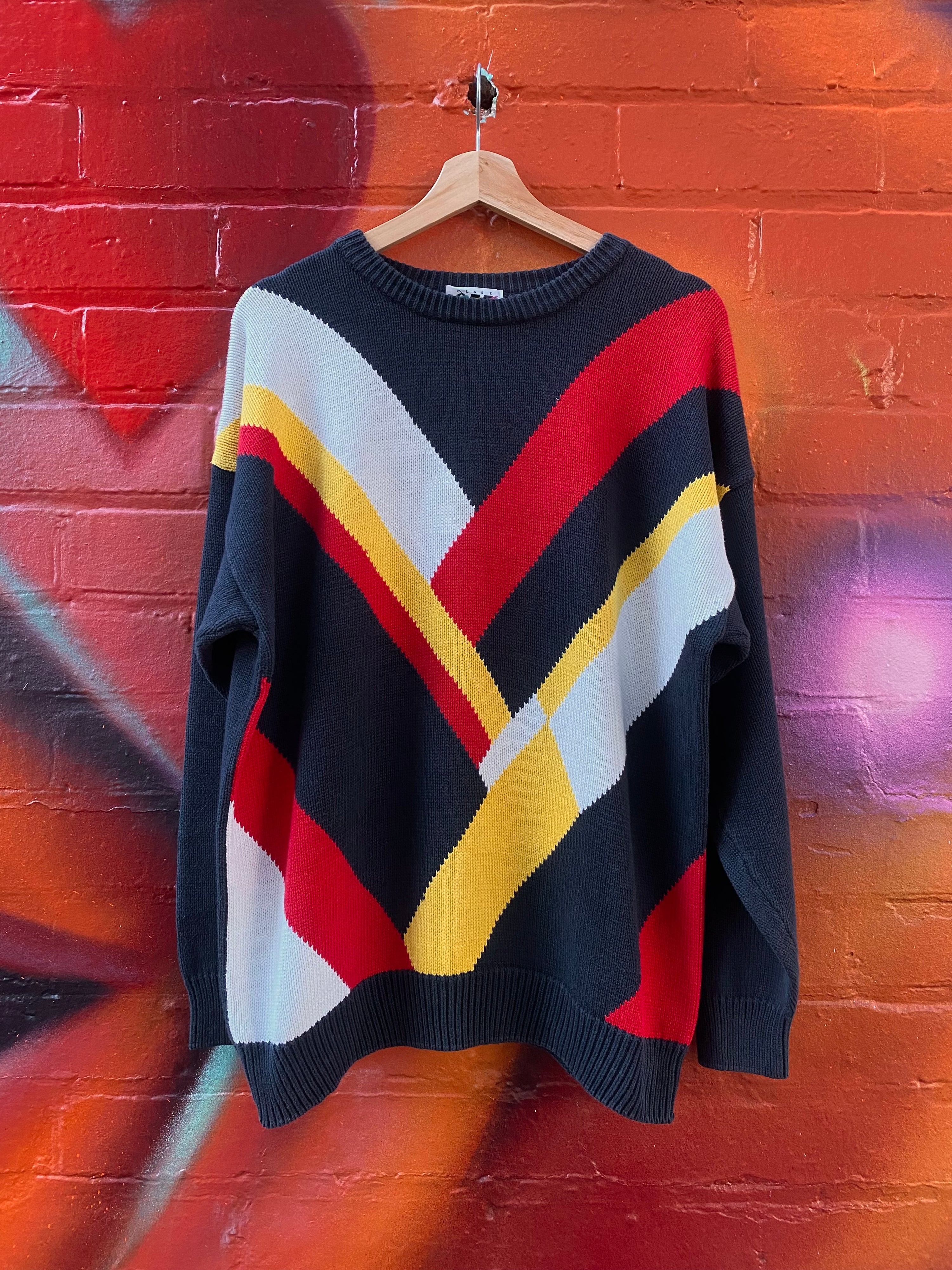 [XL] Class 955 Navy w Red/Yellow/White Knit Sweater