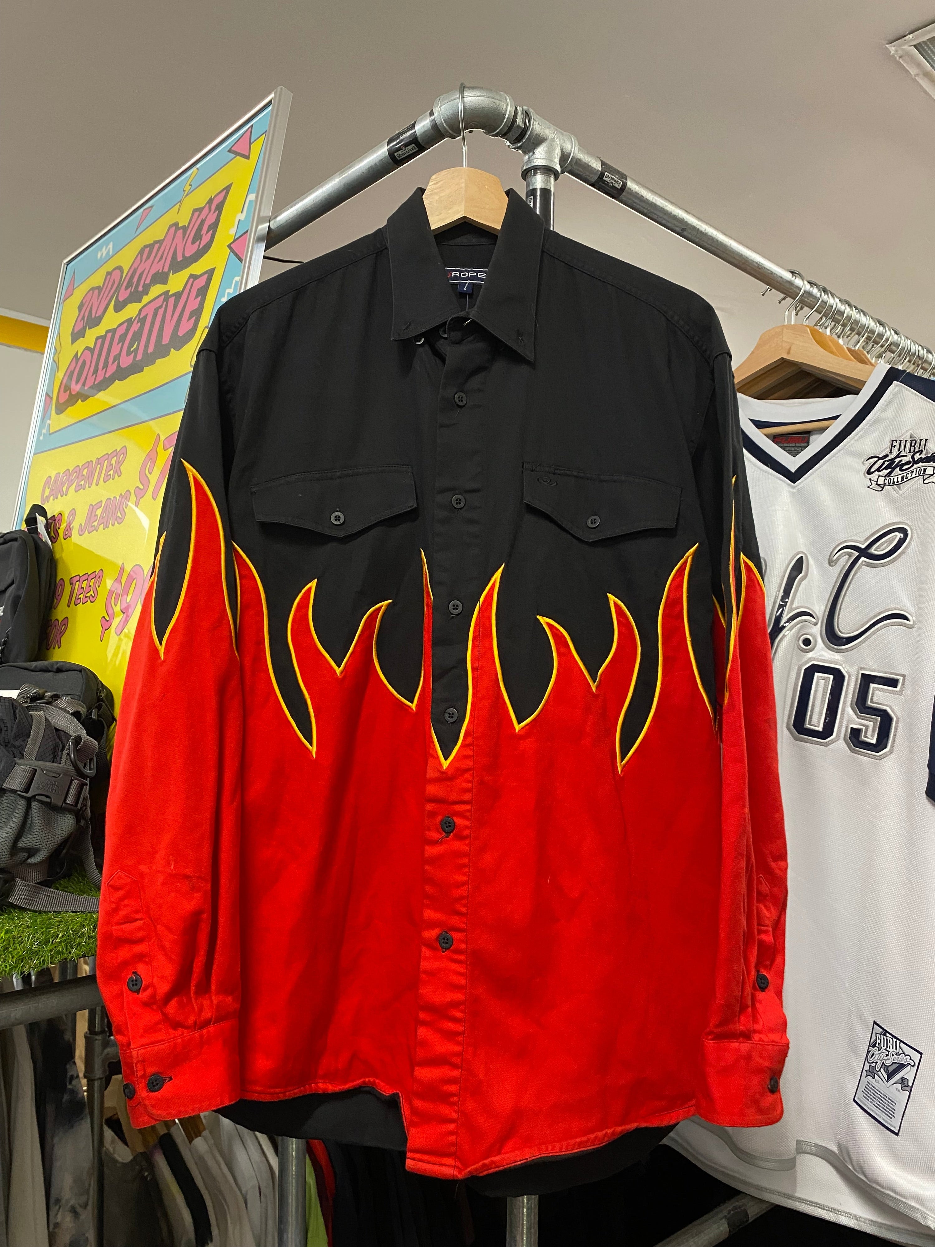 S - Flame Sleeve LS Button Up