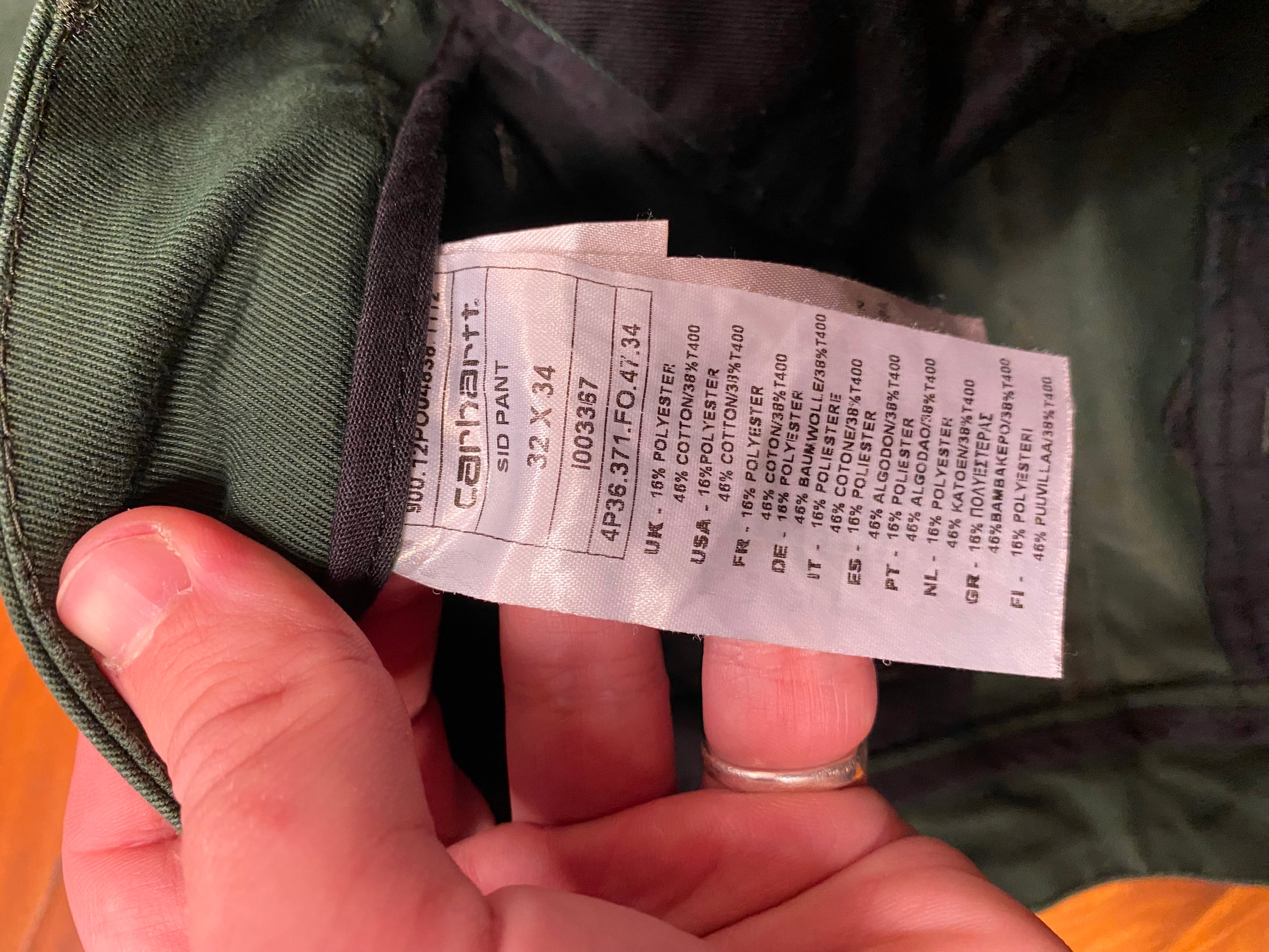 [32] Carhartt Green Sid Pants 32x34