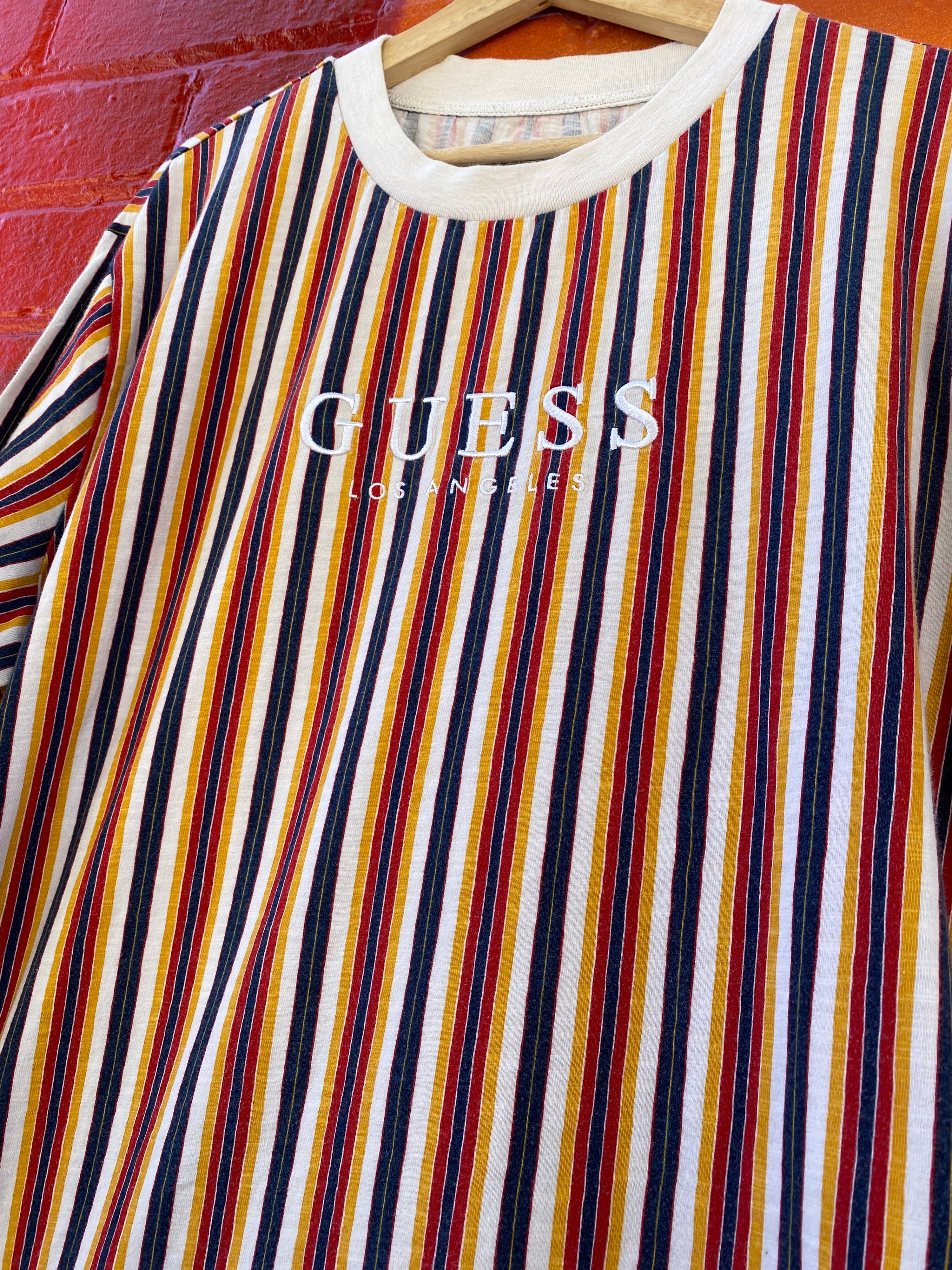 L - Guess Originals Yellow/Red Striped Tee