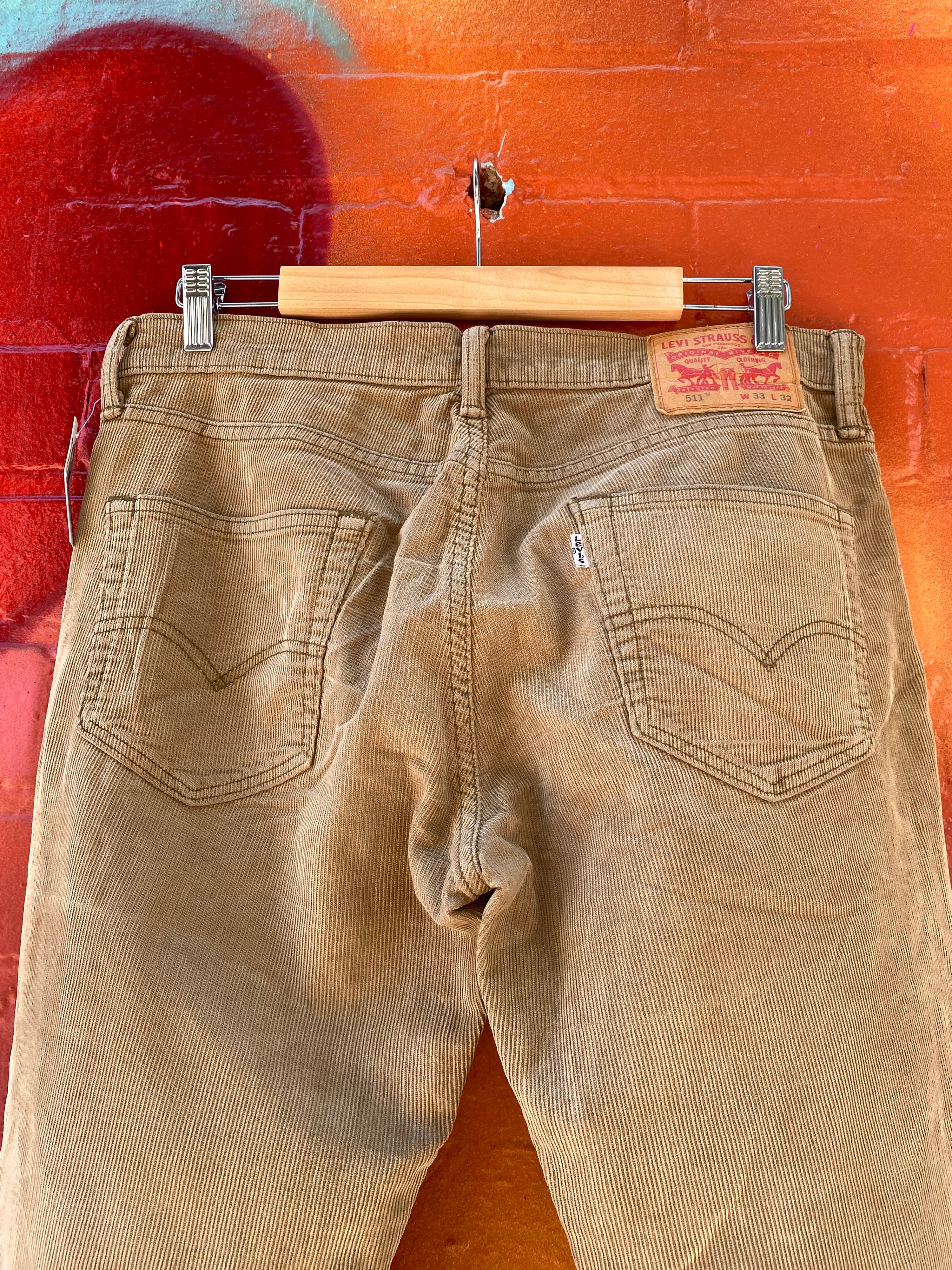 33 - Levi's 511 Olive Green Thin Cord Pants 33x32