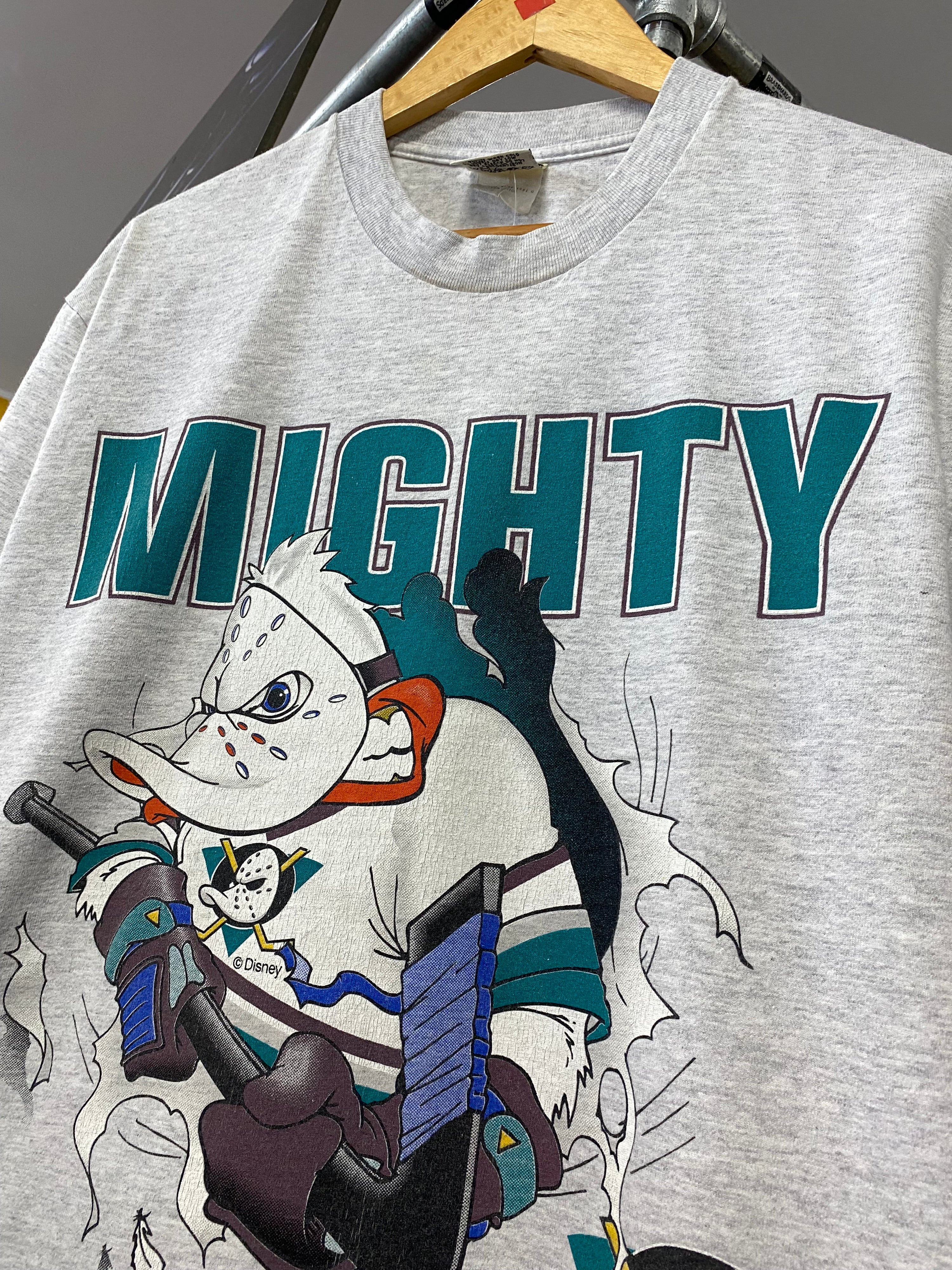 L - 1990s Mighty Ducks Heavyweight Double Sided Grey Tee