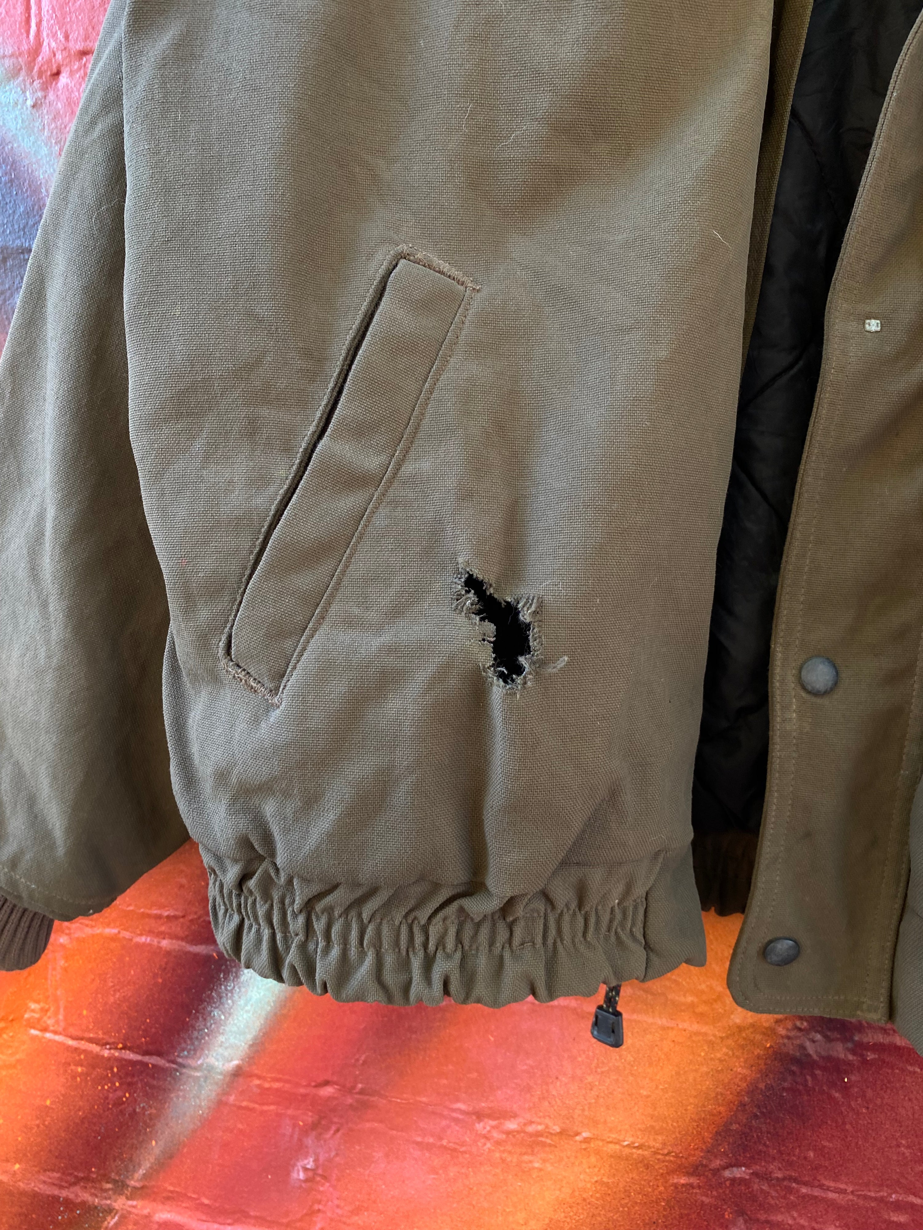 [L] Carhartt Khaki Army-Style Jacket Broken Zip