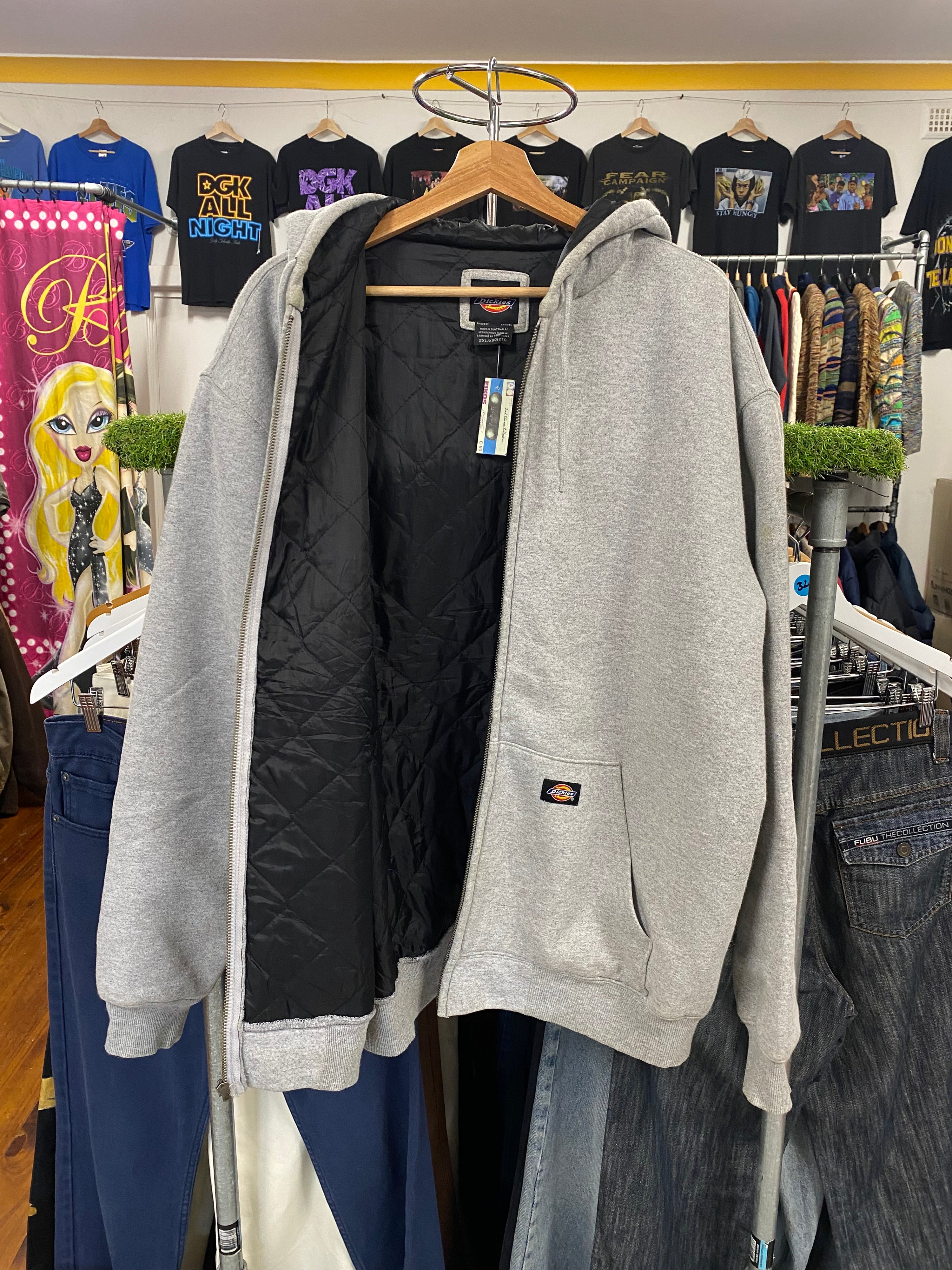 [2XL] Dickies Grey Quilt-Lined Zip Hoodie