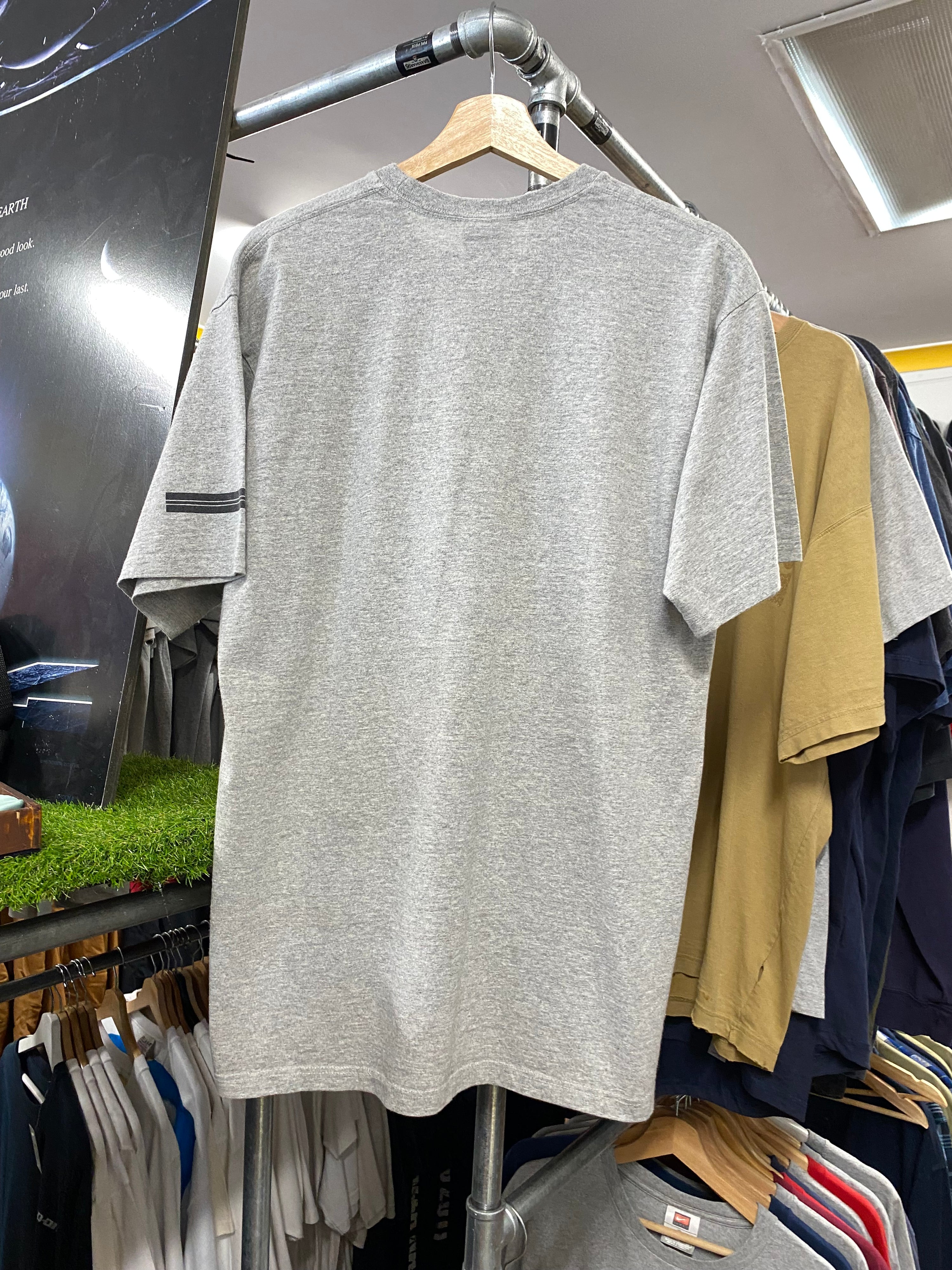 L - Vintage Nike Soccer Split Spellout Grey Tee