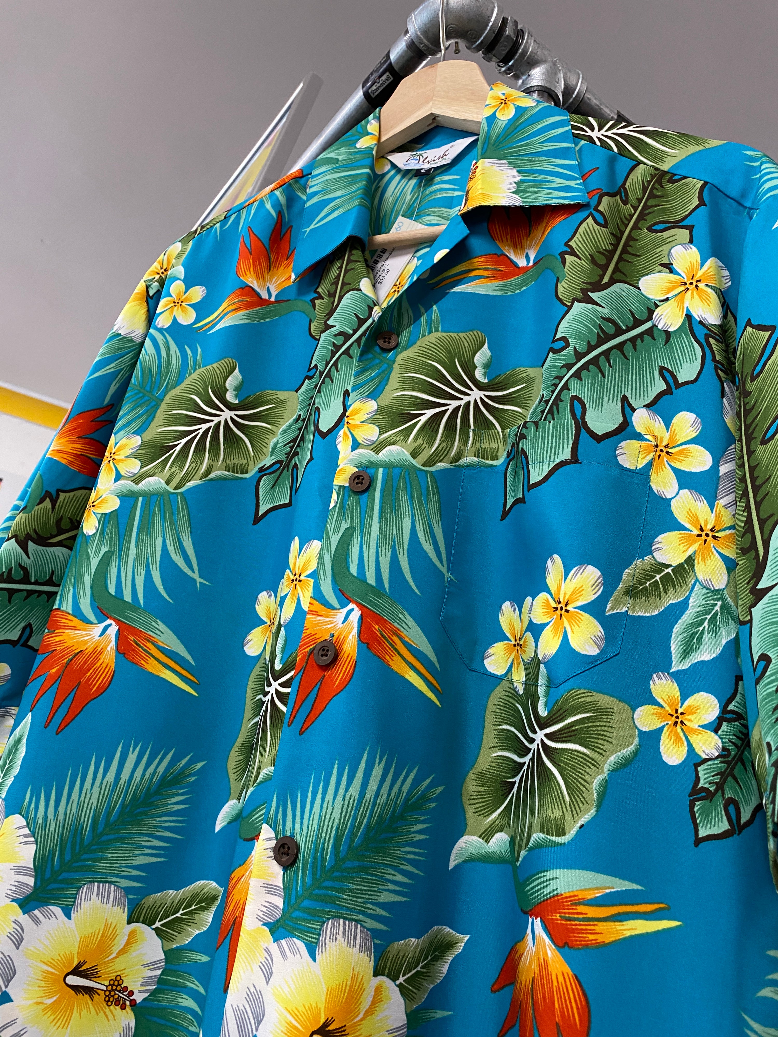 L - Alvish Blue/Floral Hawaiian Button-up