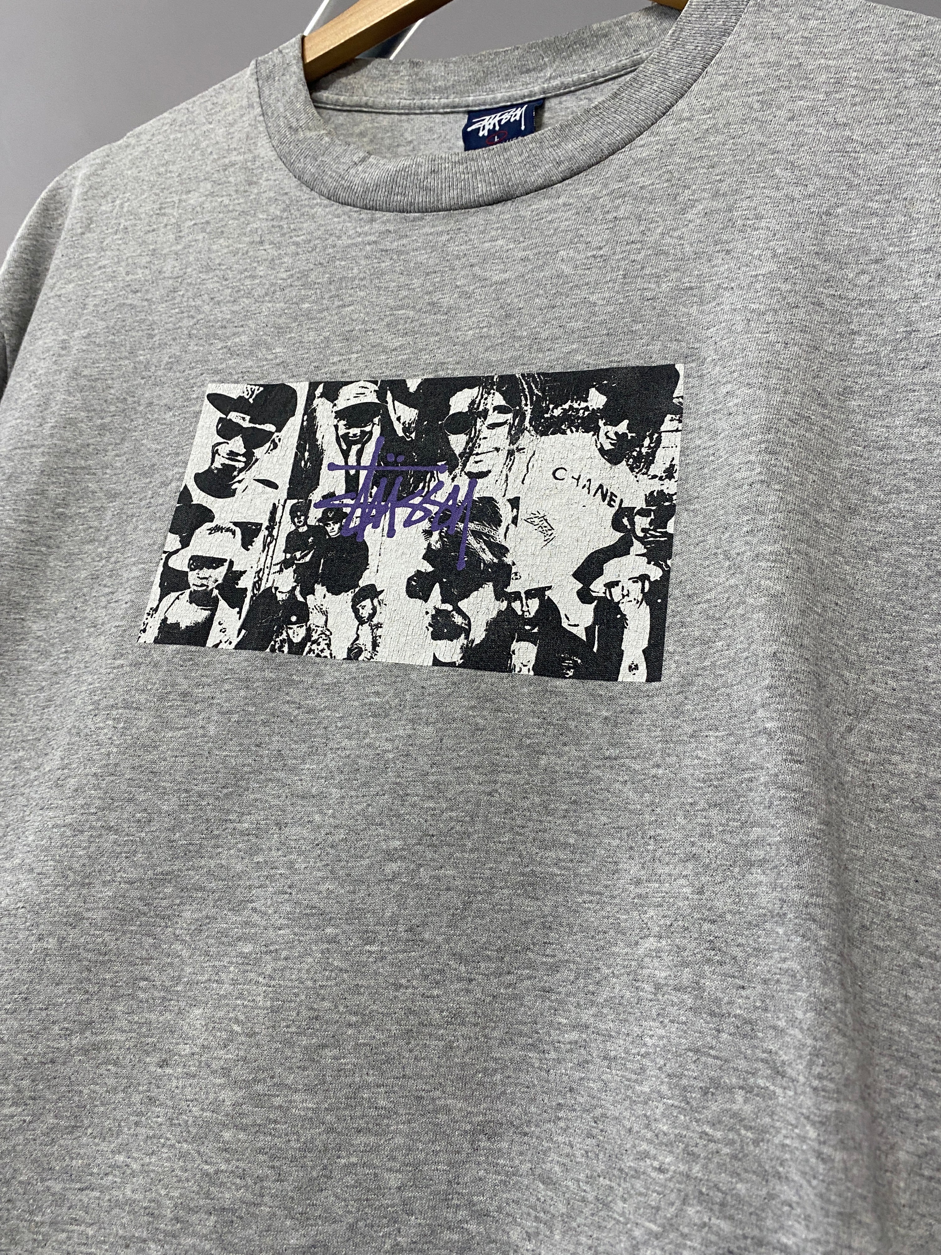 L - Vintage Stussy Box Print Grey Tee