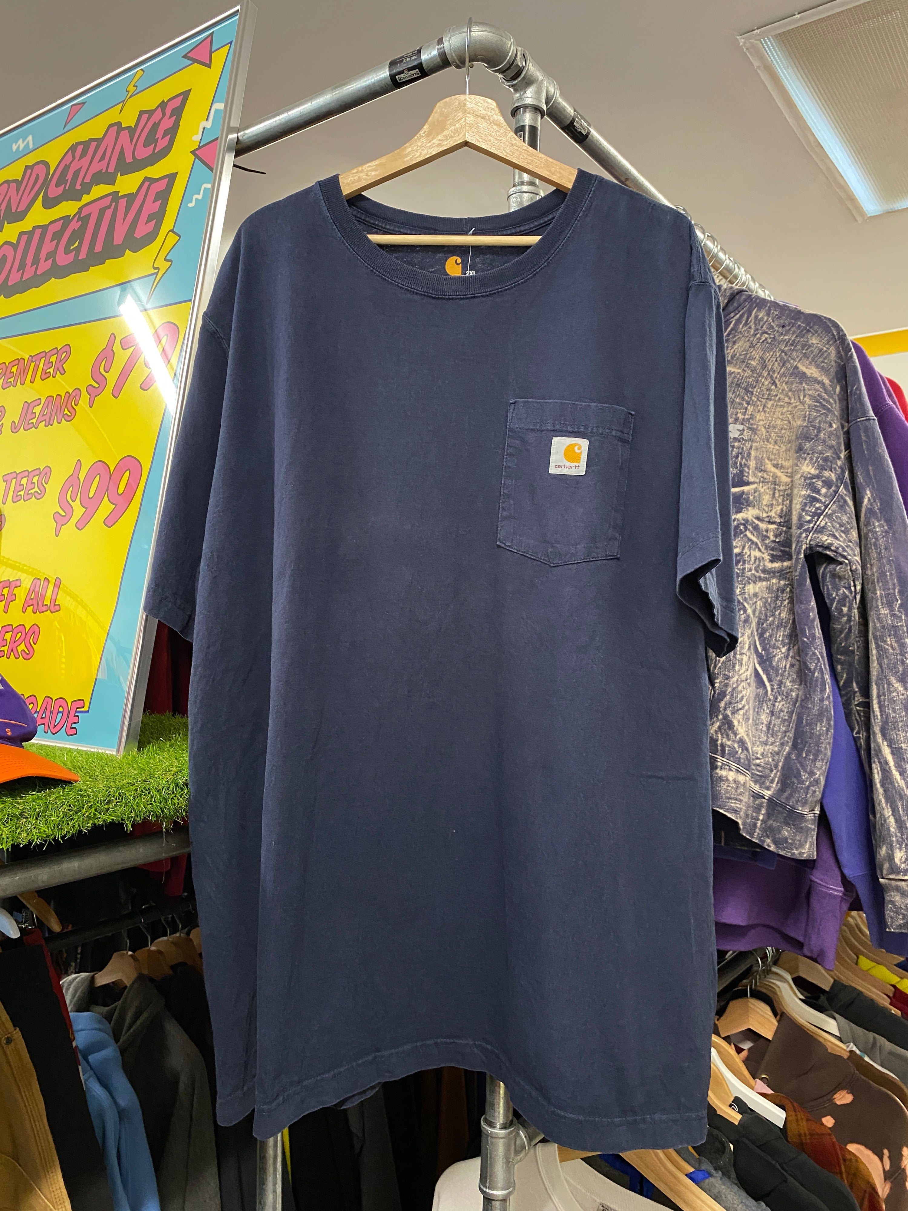 2XL - Carhartt Dark Blue Pocket Tee: Rugged Workwear Rear