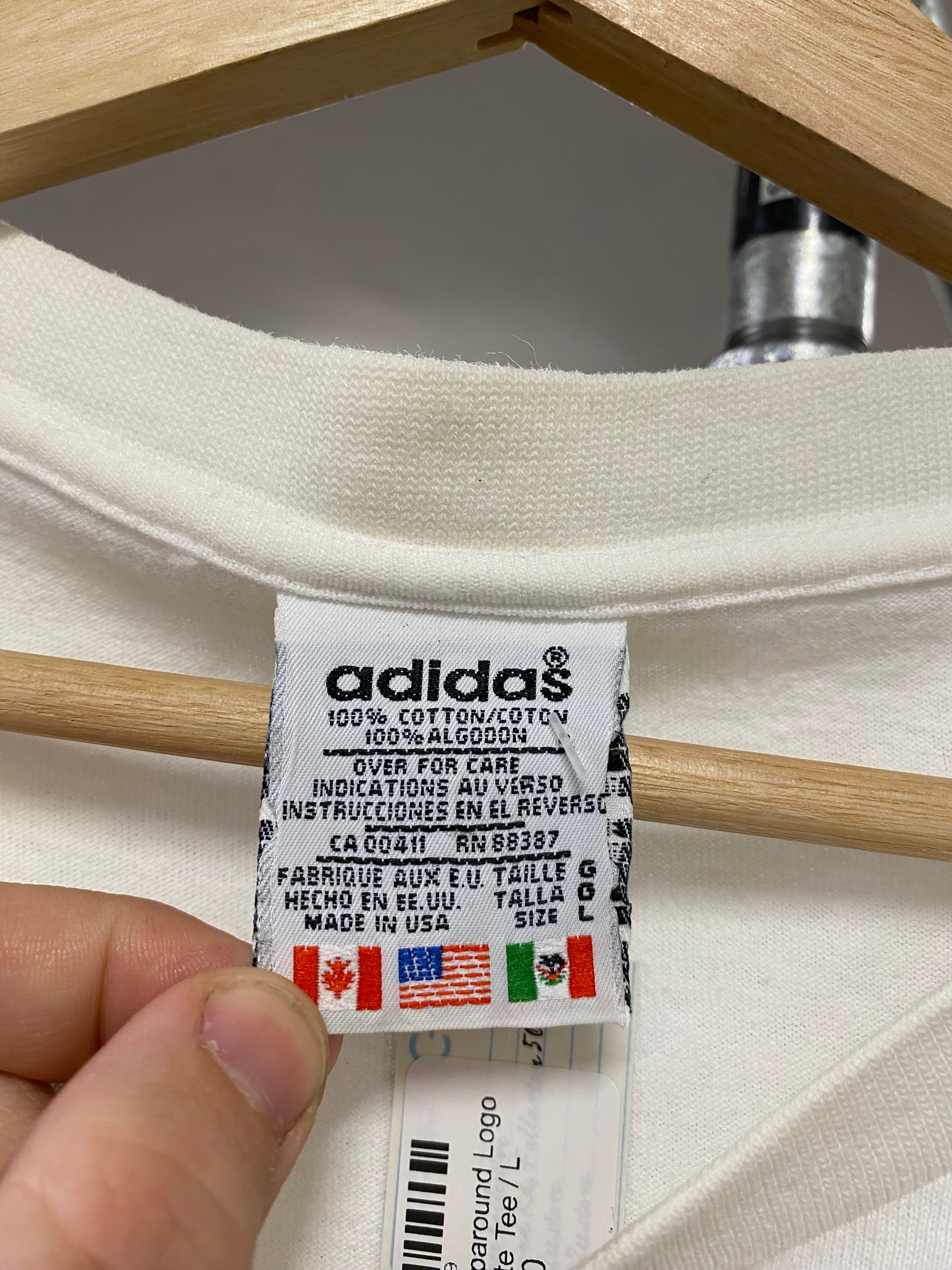 L - Adidas Big Wraparound Logo At Bottom White Tee