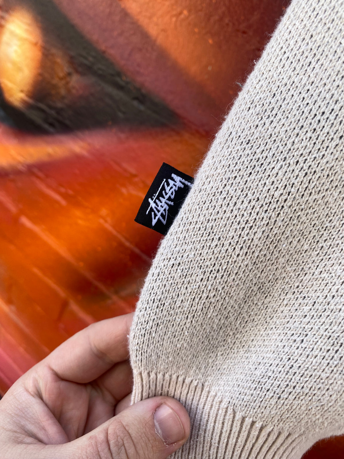 [L] Stussy Beige Big Logo Knit Vest