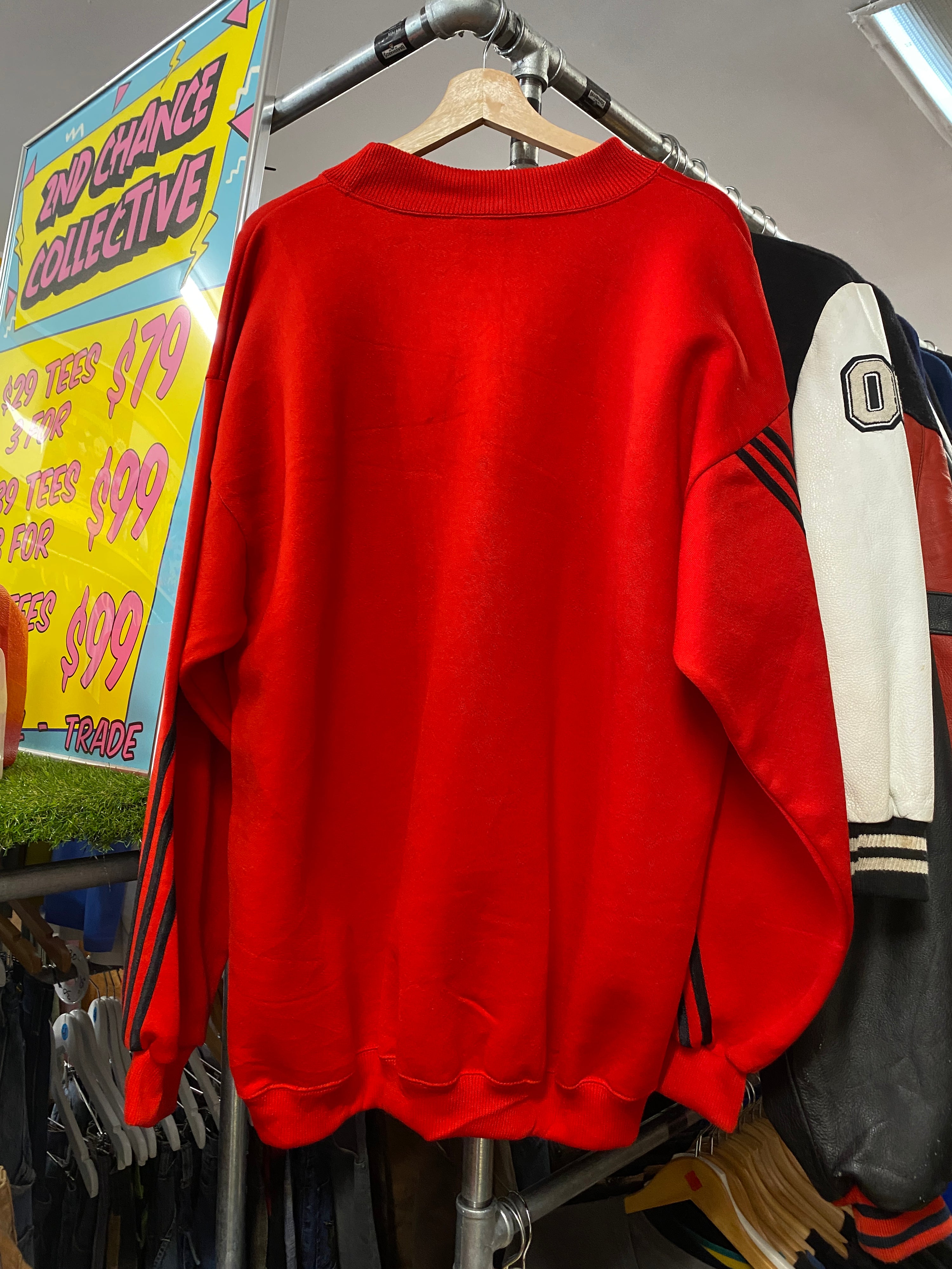 L - Vintage Adidas Red Jumper Yellow Logo