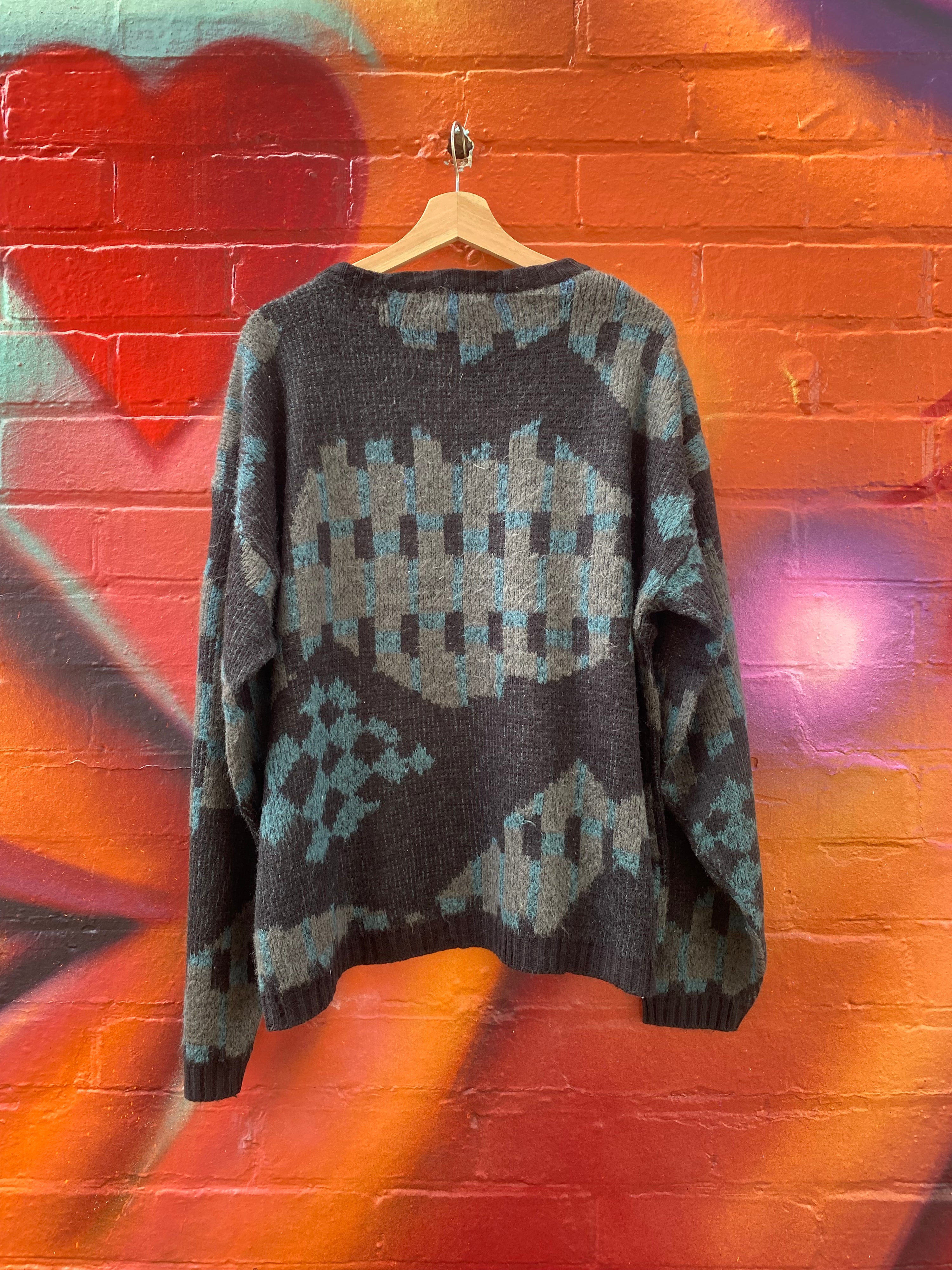 [XL] Genuine Fashion Black/Gey/Teal Knit Sweater
