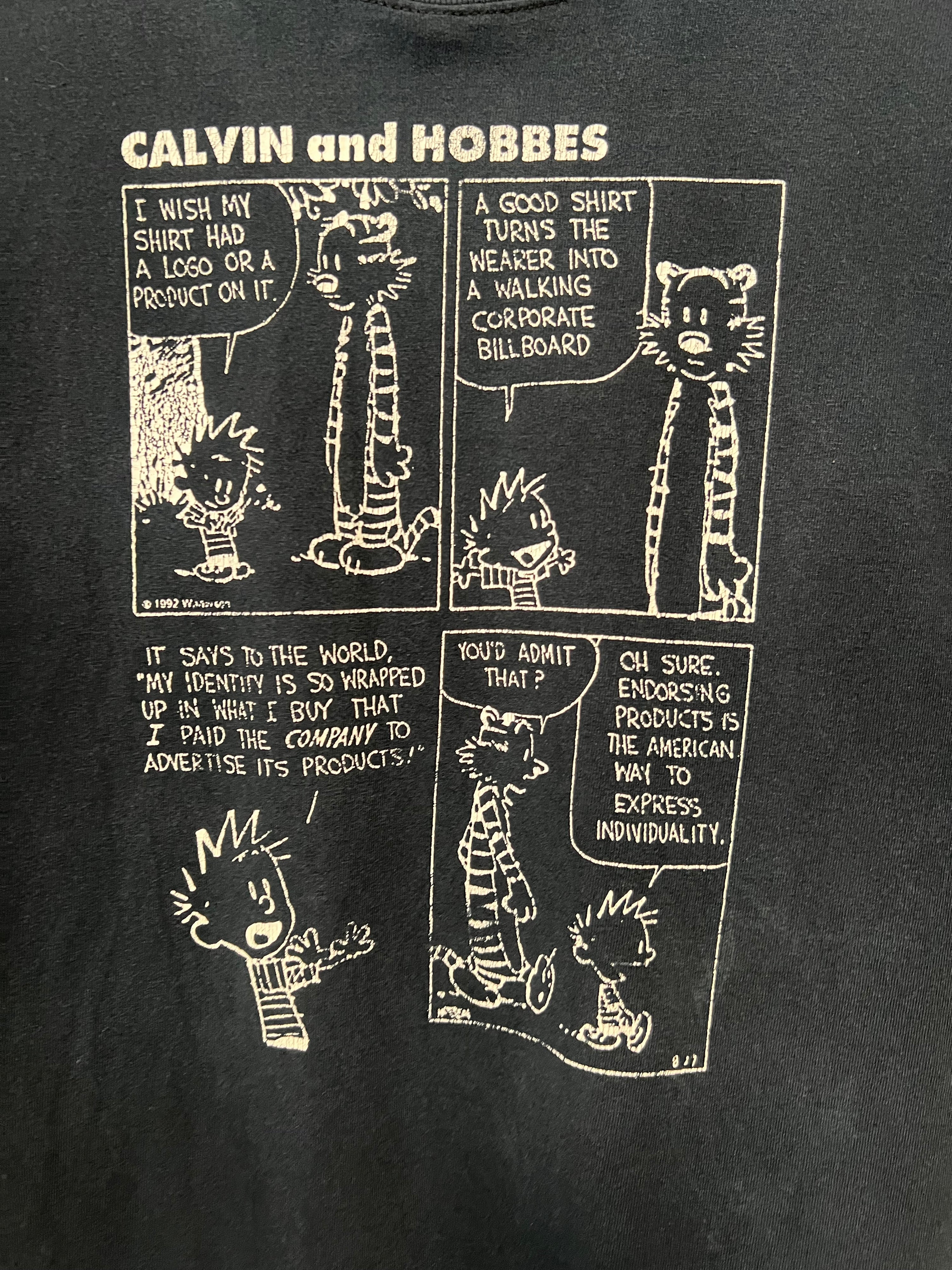 M - 2000s Calvin Hobbes Comic Strip Tee