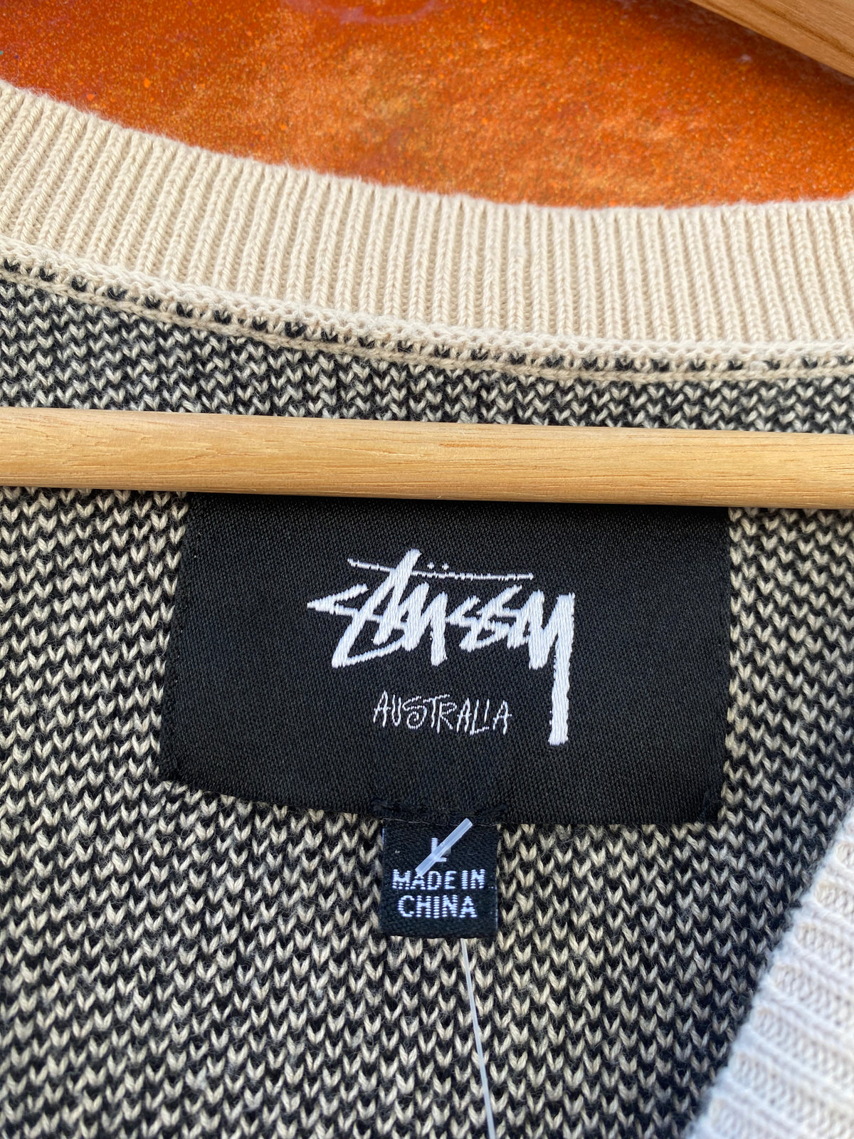 [L] Stussy Beige Big Logo Knit Vest