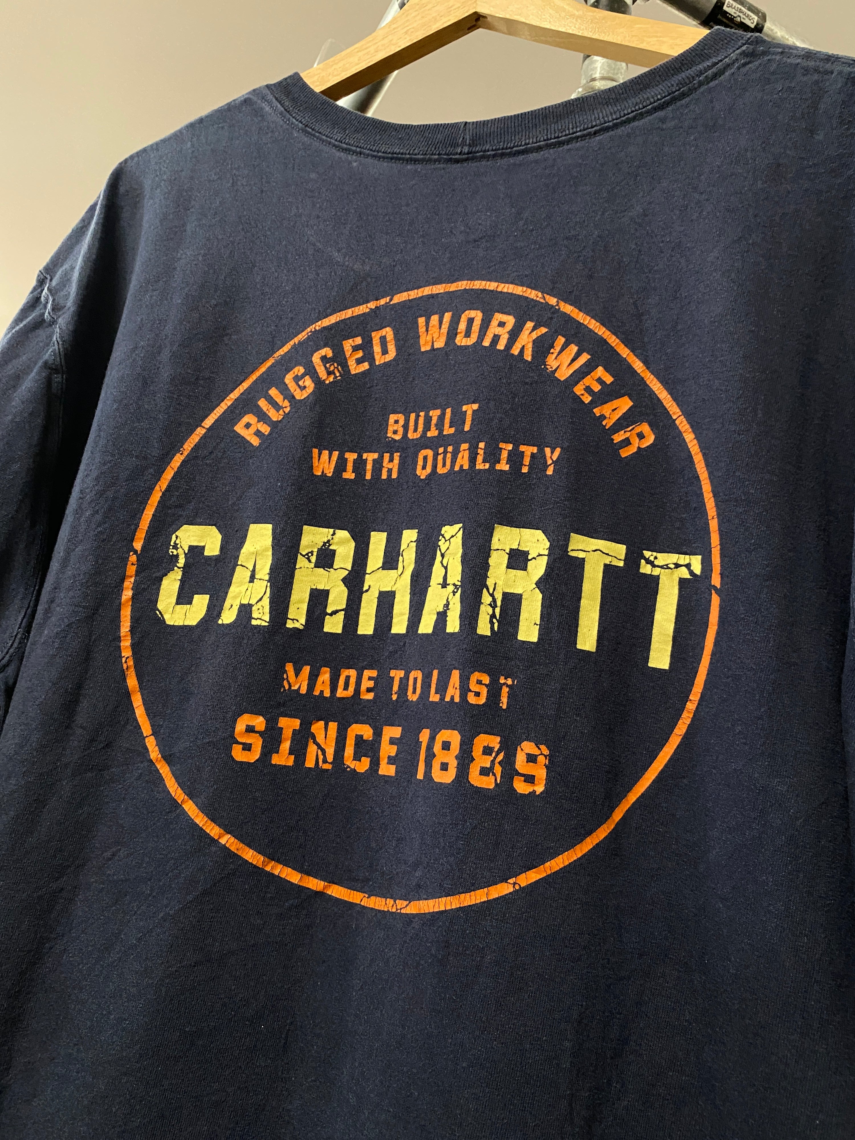 2XL - Carhartt Dark Blue Pocket Tee: Rugged Workwear Rear