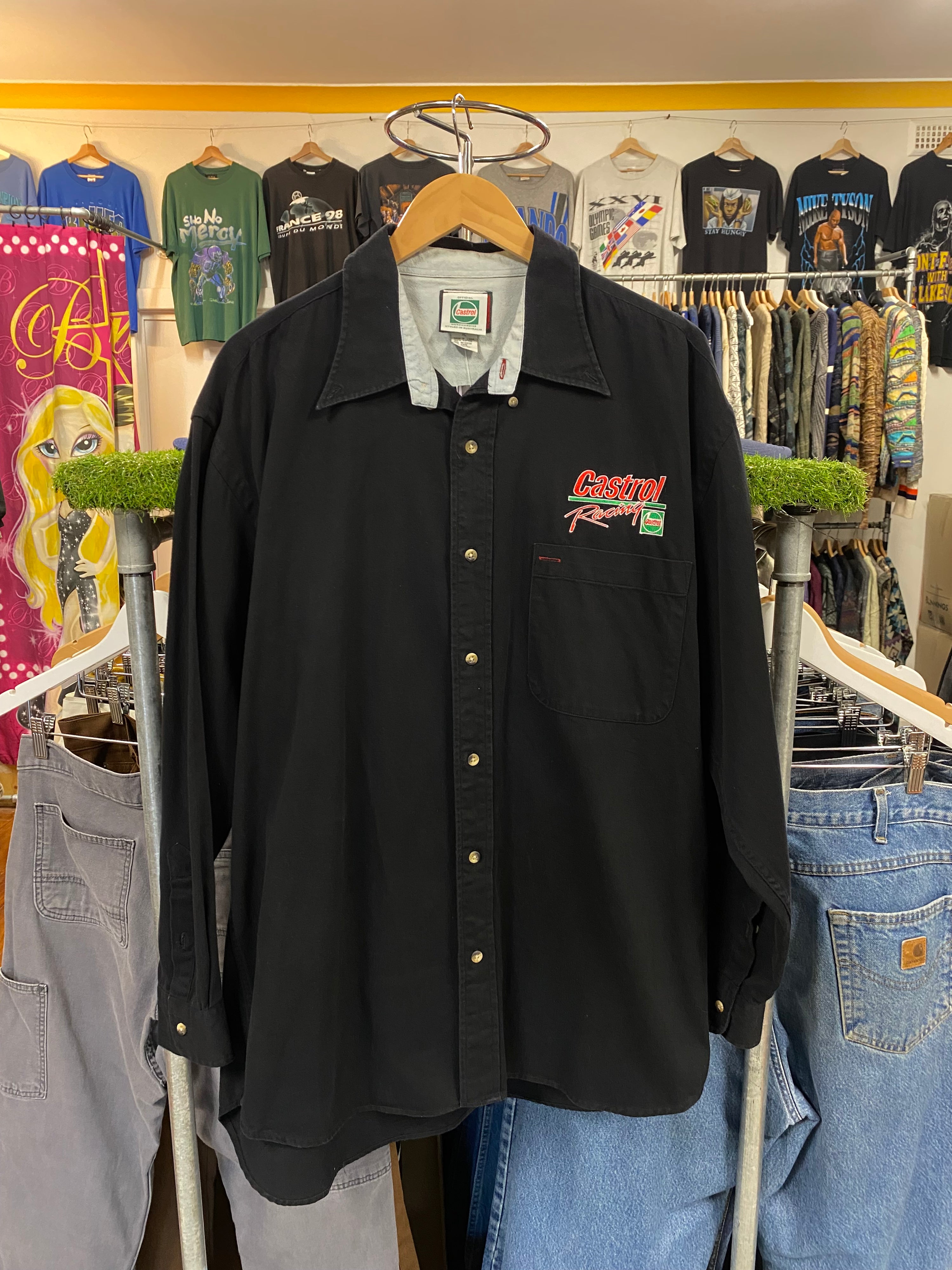 [XL] Castrol Racing Embroidered Black Long Sleeve Button Up