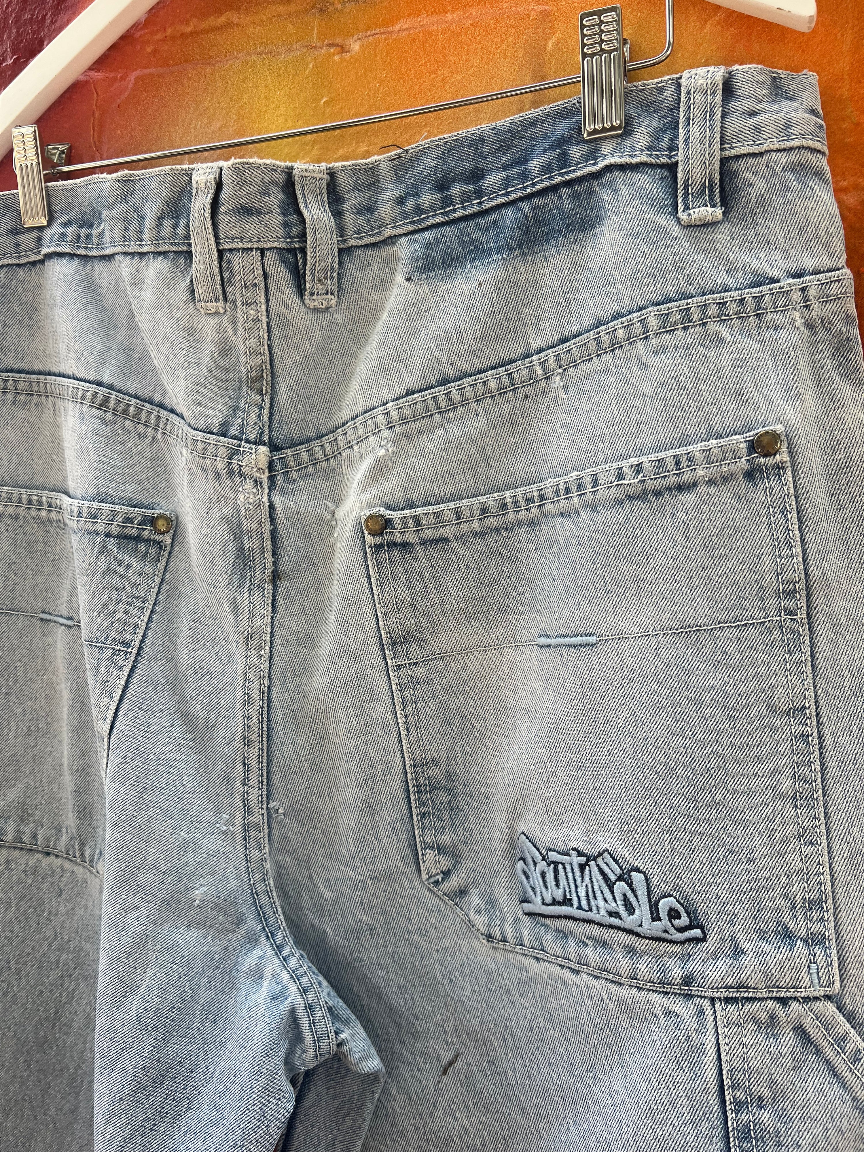 38 - Southpole LB Denim Shorts Embroidered Back Logo w/ Paint Splats