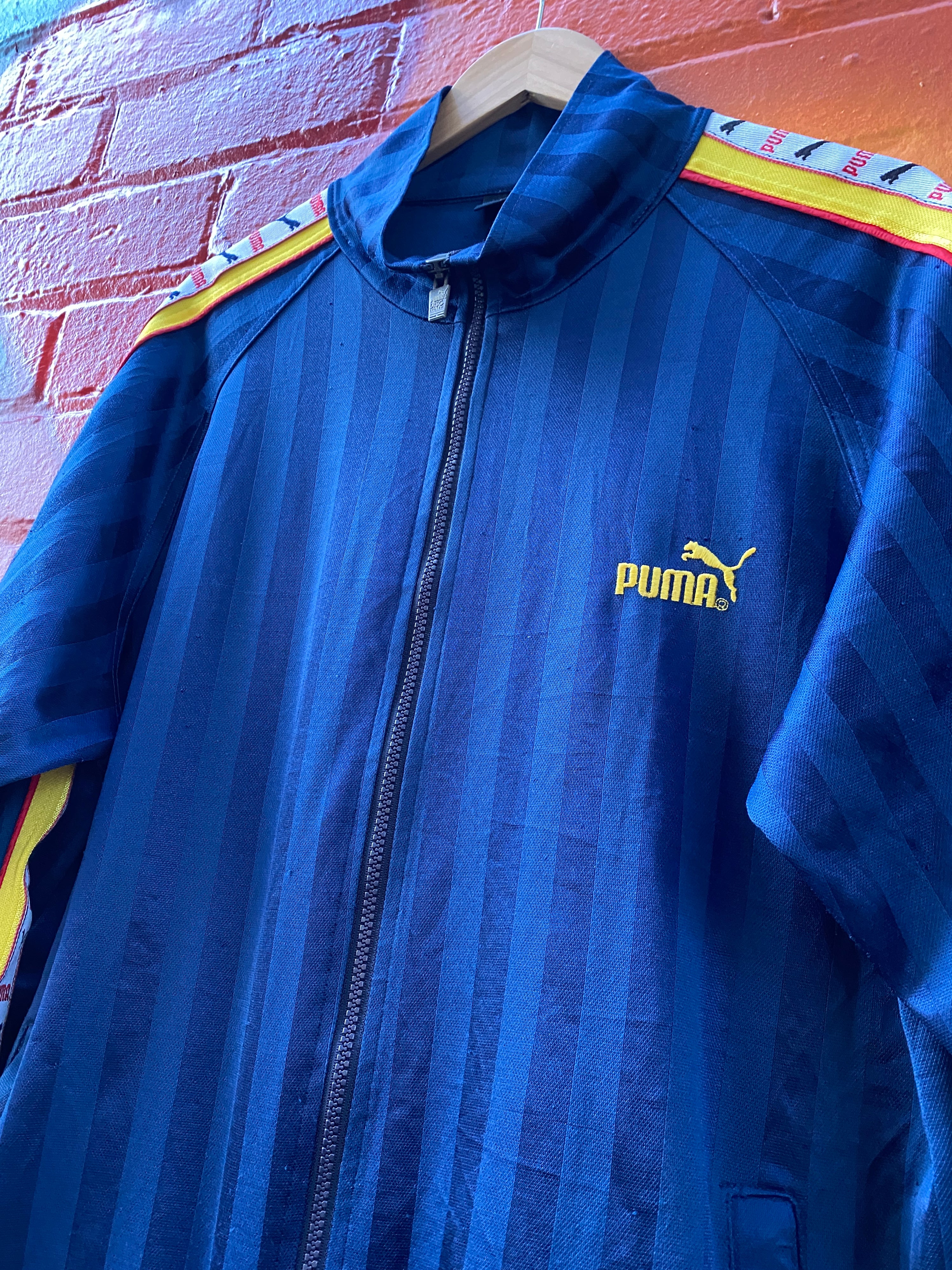 L - Blue Striped Puma Zip Up Embroidered Back