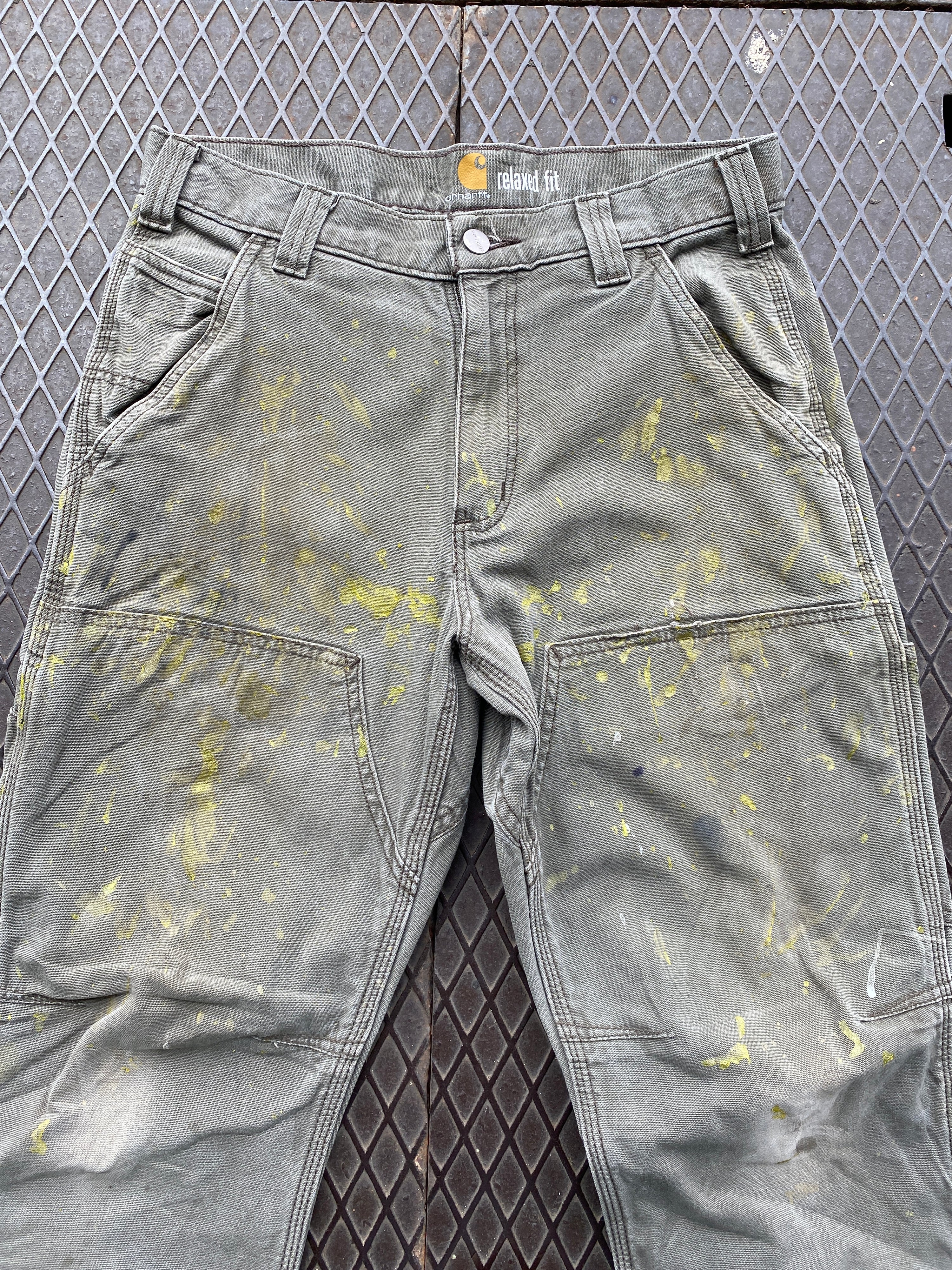 30 - Carhartt Double Knees Faded Green Heavily Marked