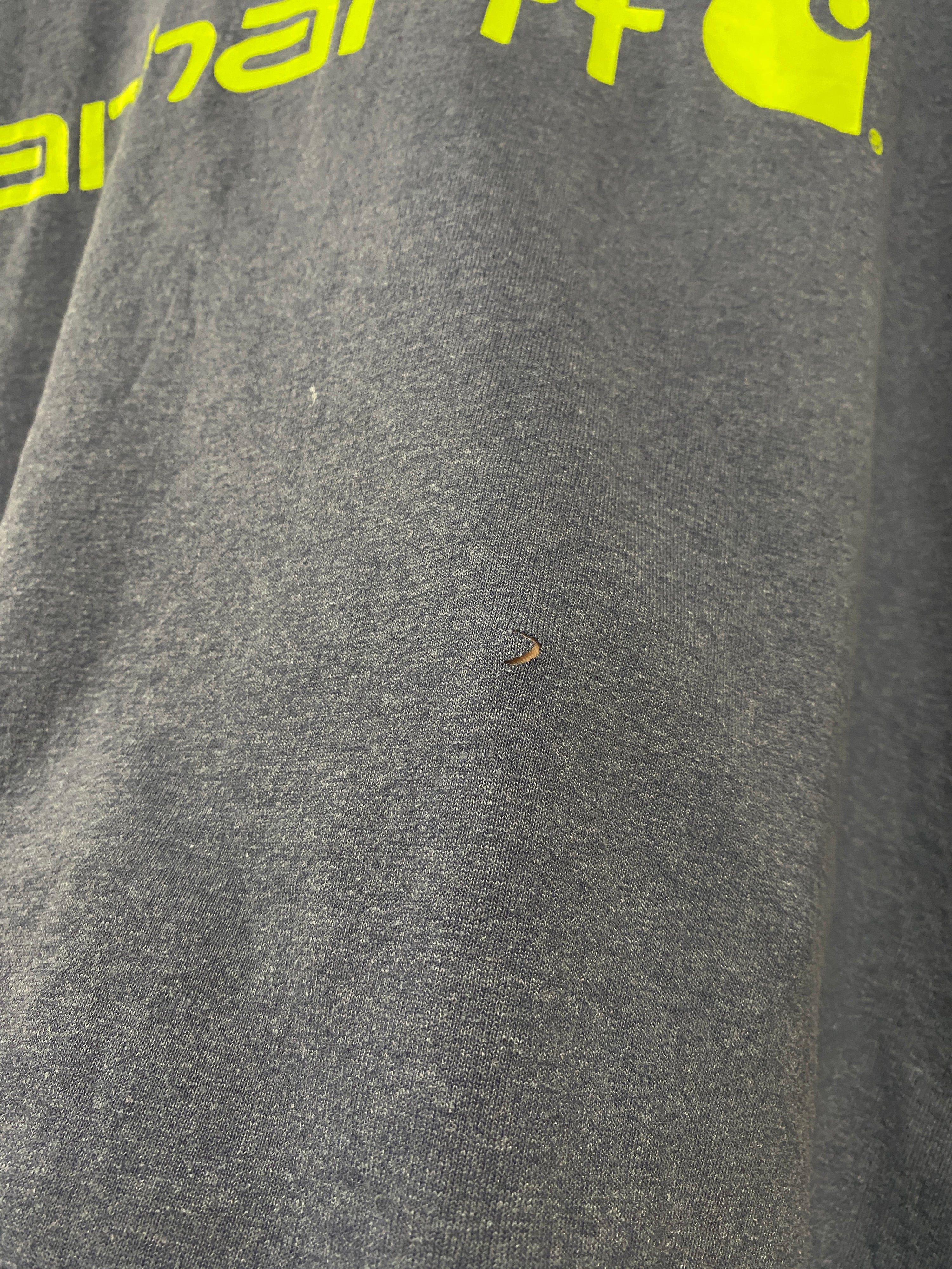2XL - Carhartt Blue Tee Lime Green Spellout