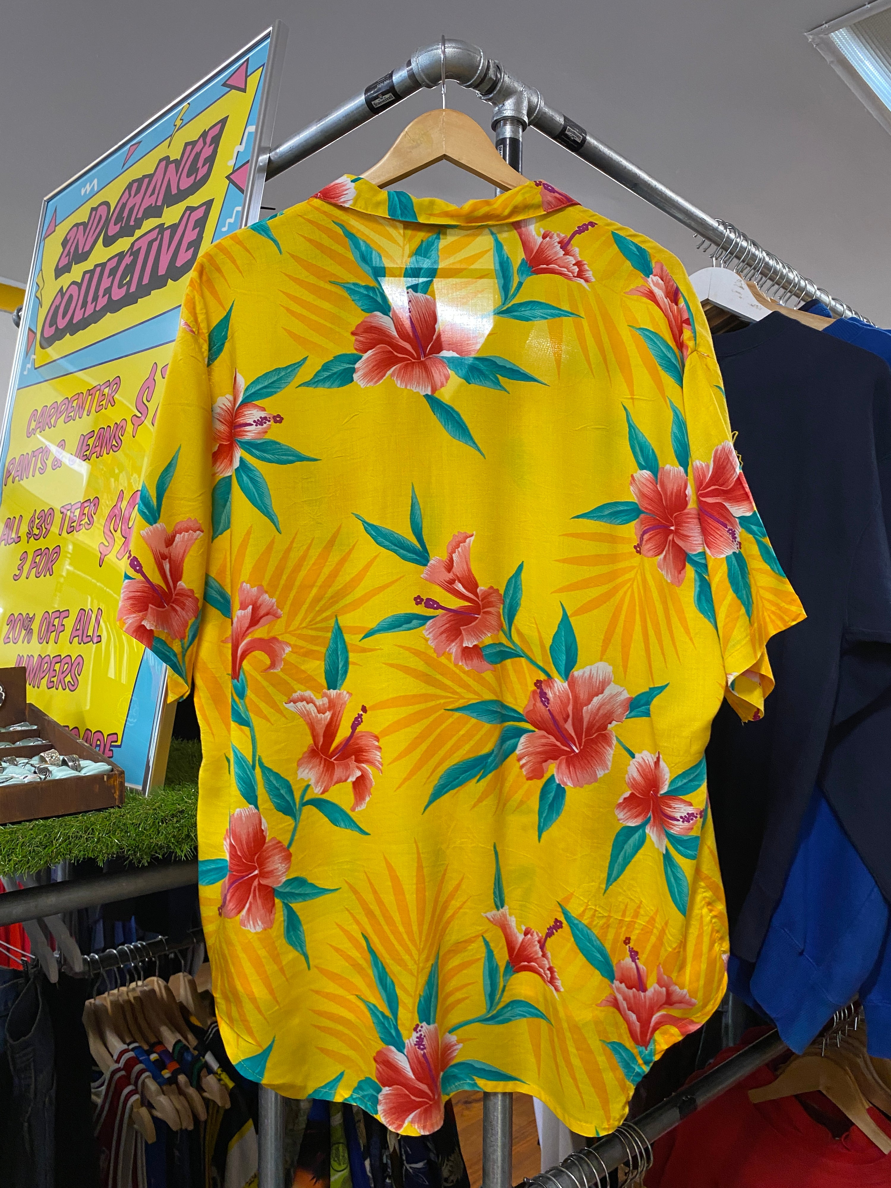 M - Yellow/Pink Floral Hawaiian Button-up