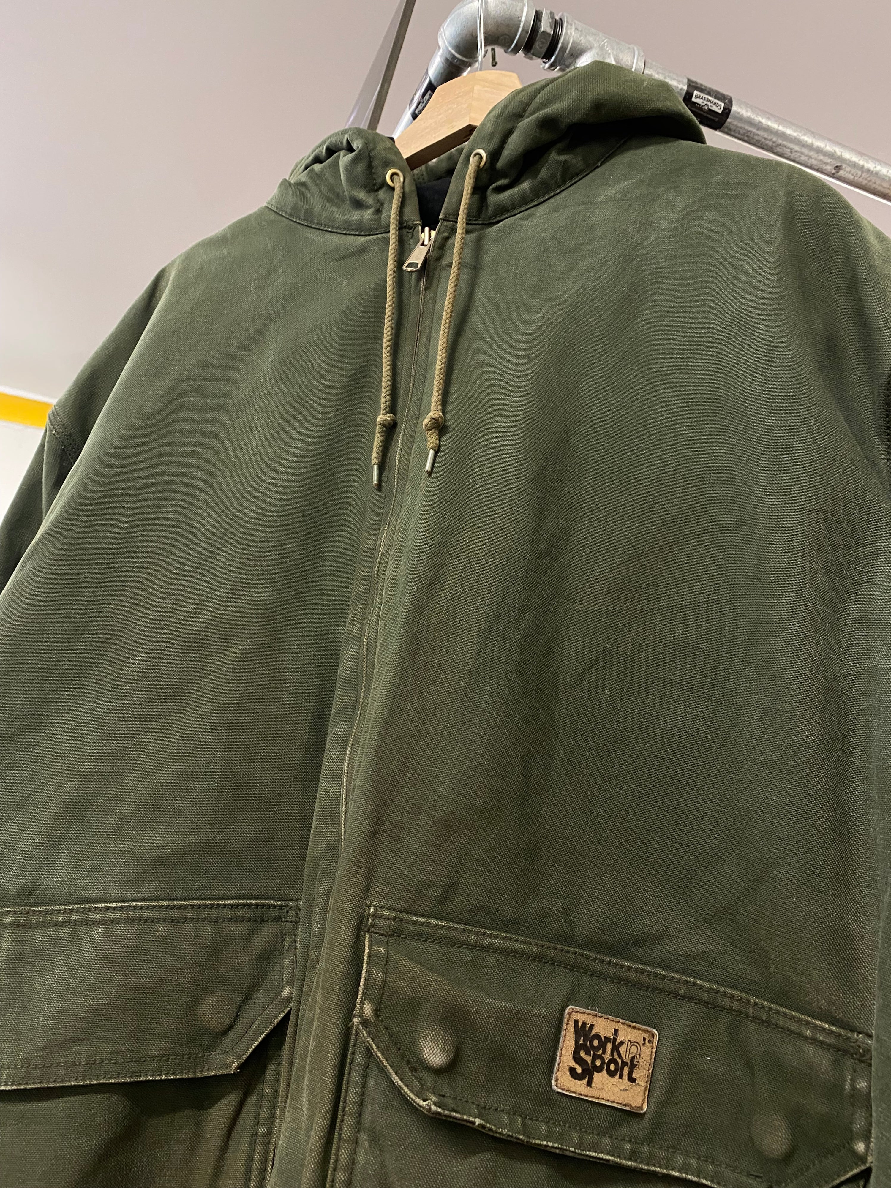 [2XL] Vintage Canvas Hooded Green Work Jacket