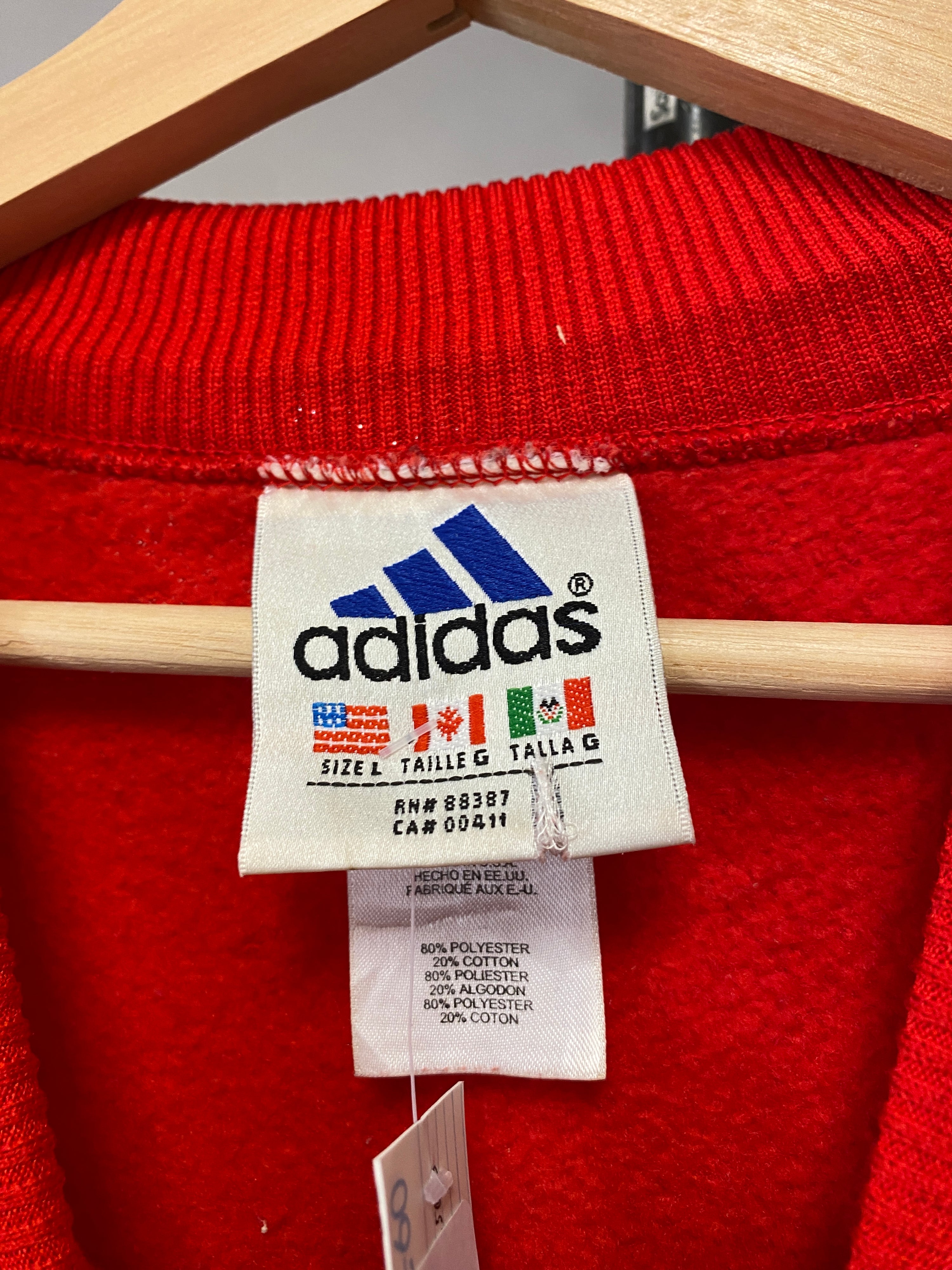 L - Vintage Adidas Red Jumper Yellow Logo