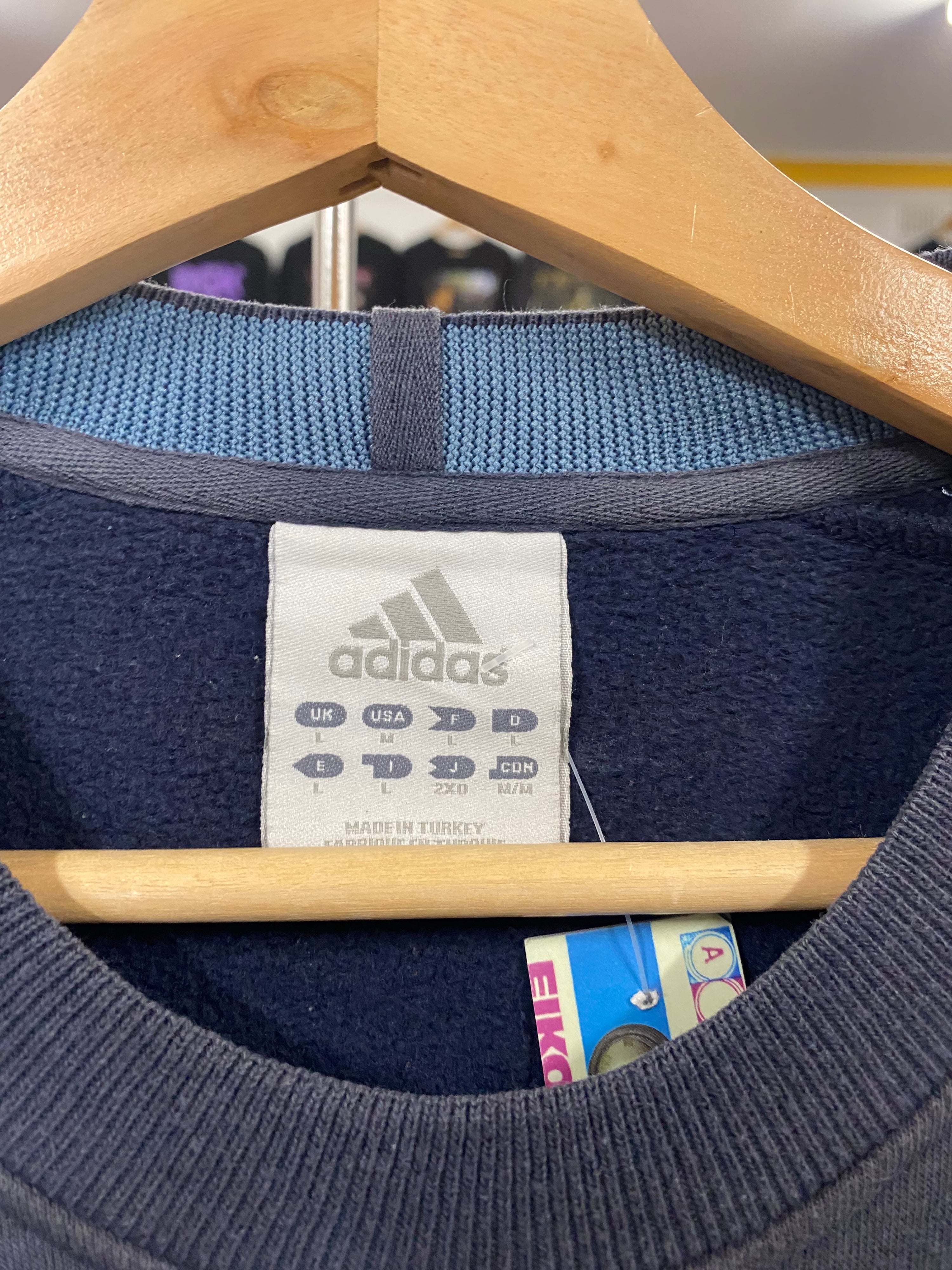 [L] Adidas Navy/Light Blue Accents Jumper with Pocket Logo