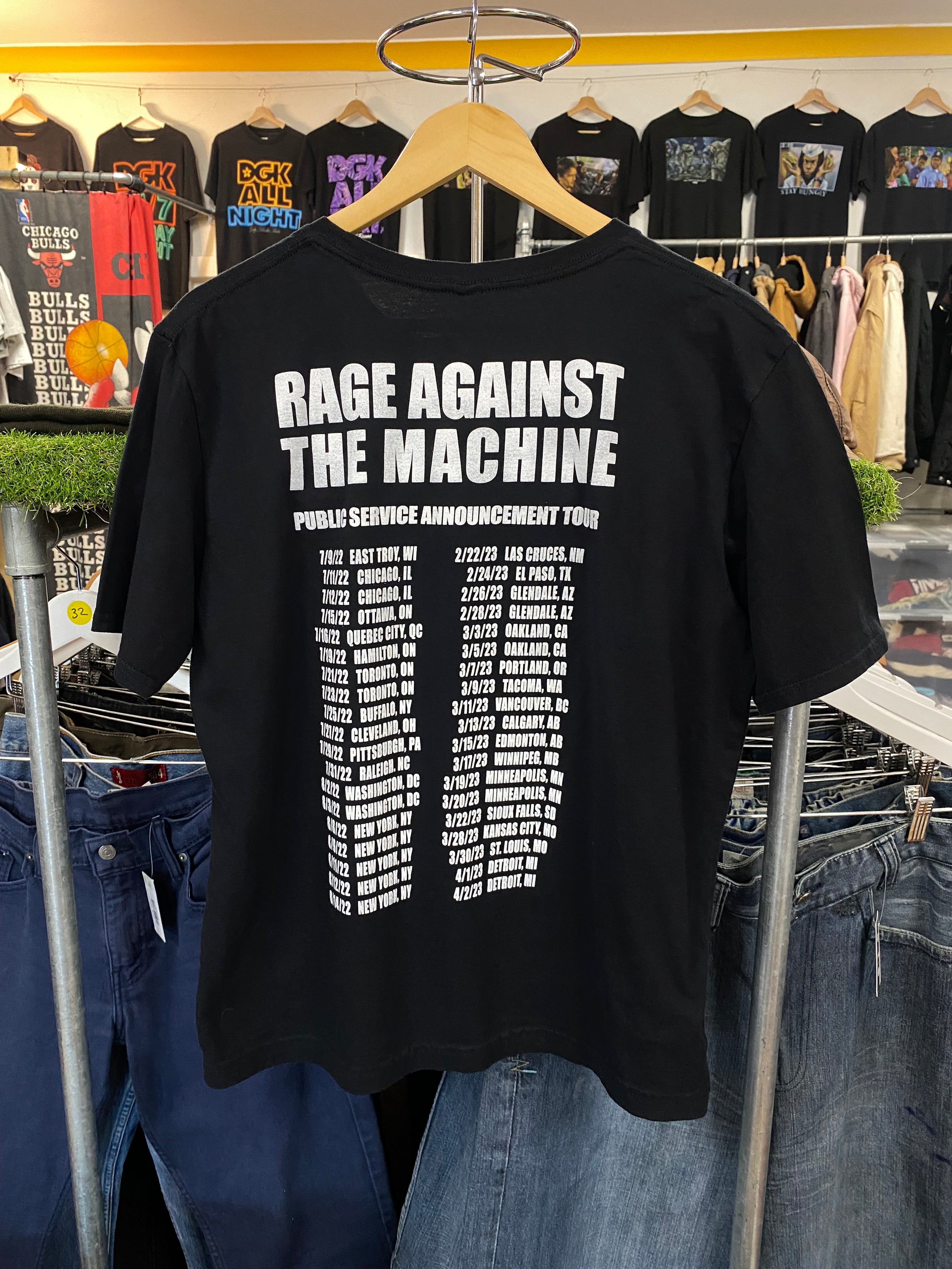 [L] 2022/2023 Rage Against The Machine Public Service Tour Double Sided Tour Tshirt