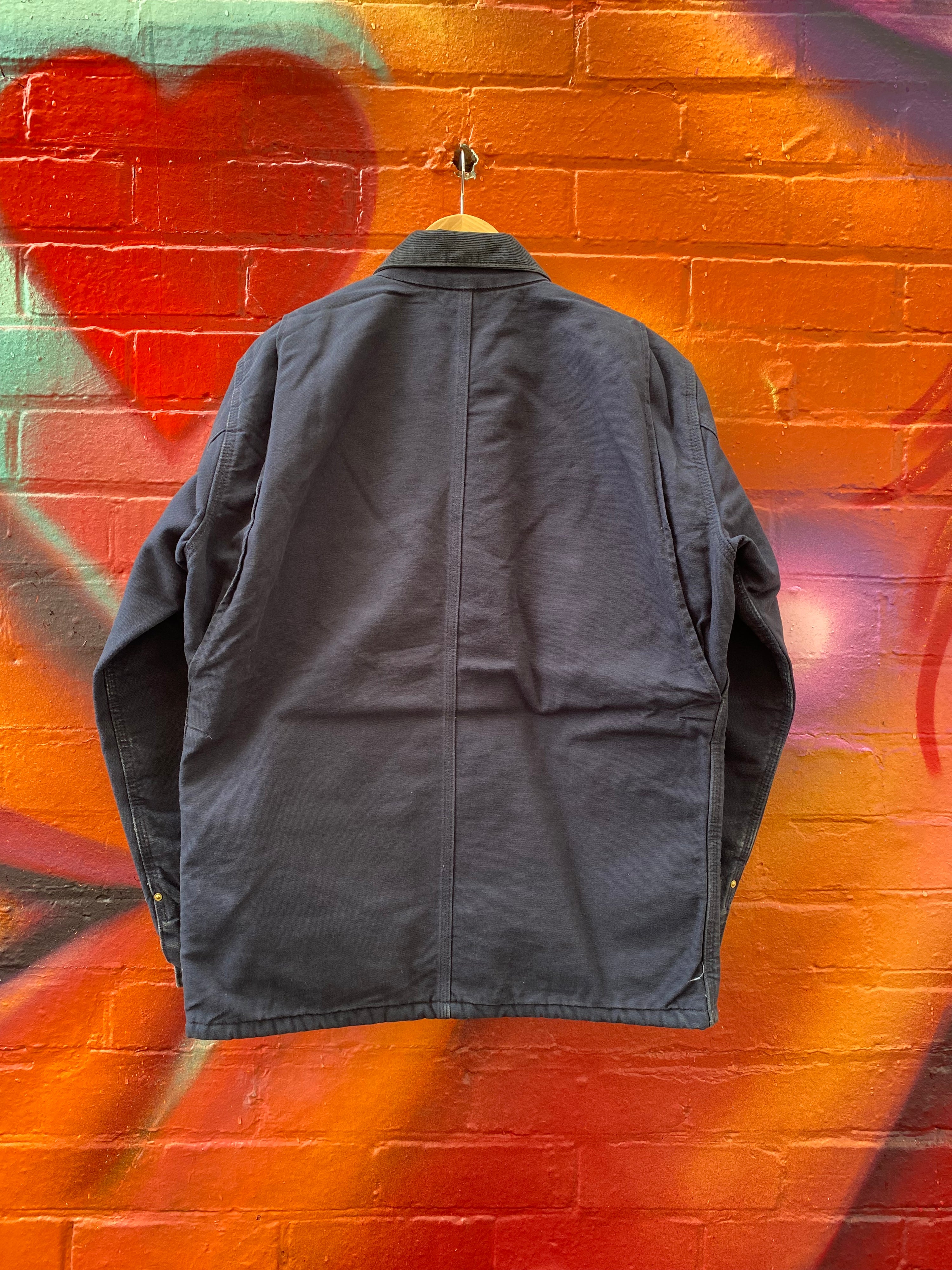 [L] Carhartt Navy Blue Chore Coat Blanket Lined