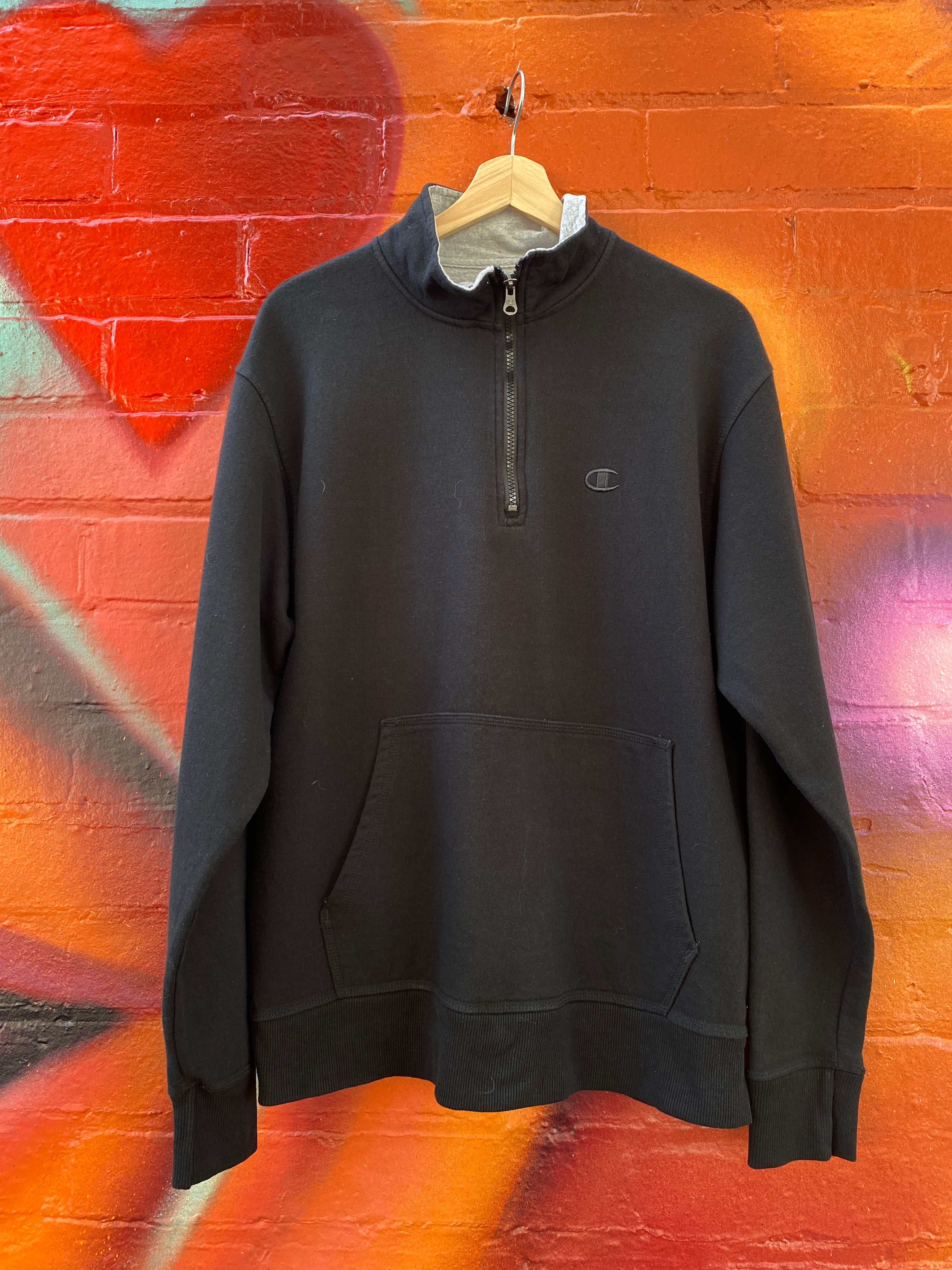 M - Champion 1/4 Zip Black Jumper