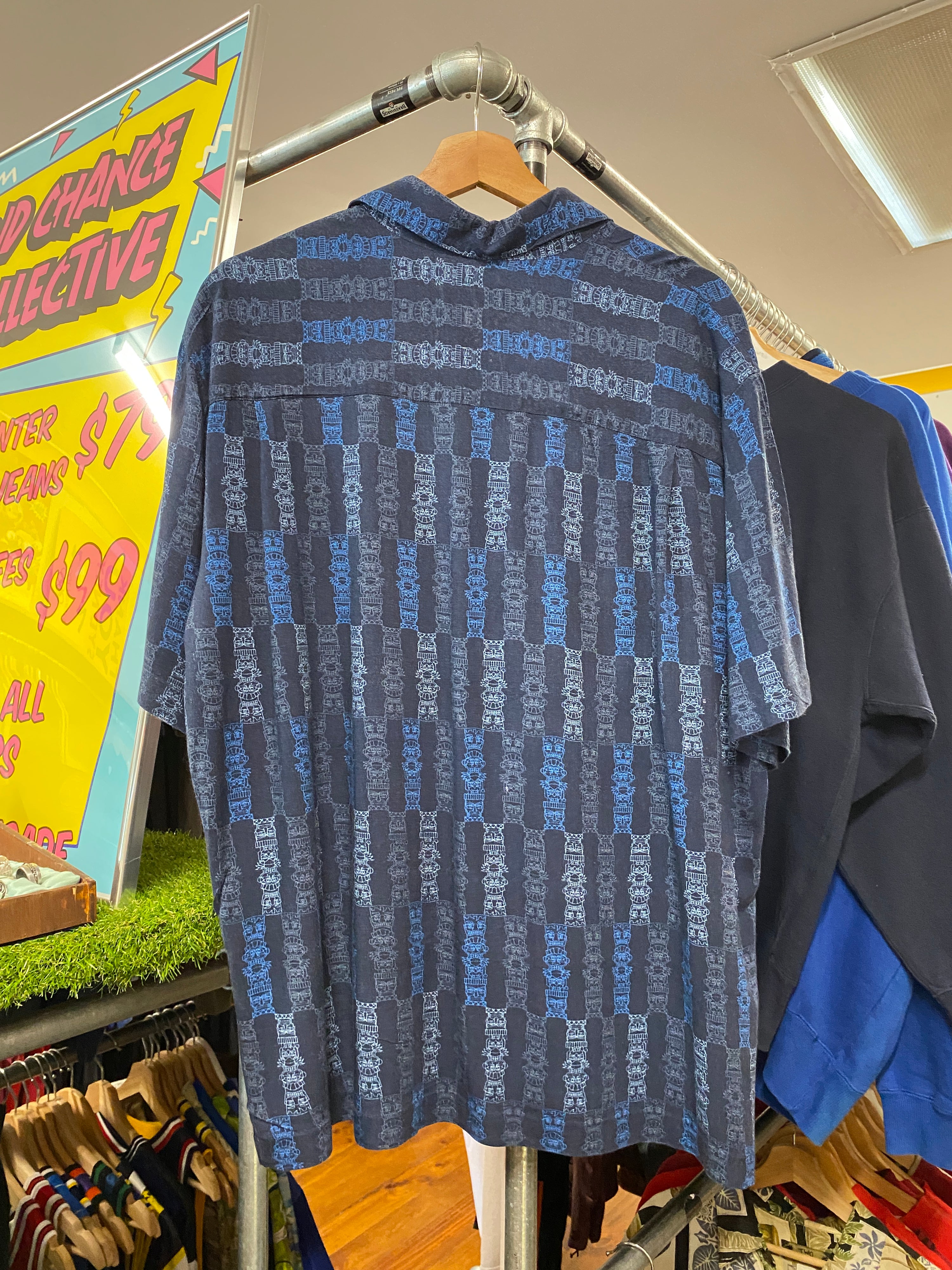 L - Puritan Blue Aztec Button-up