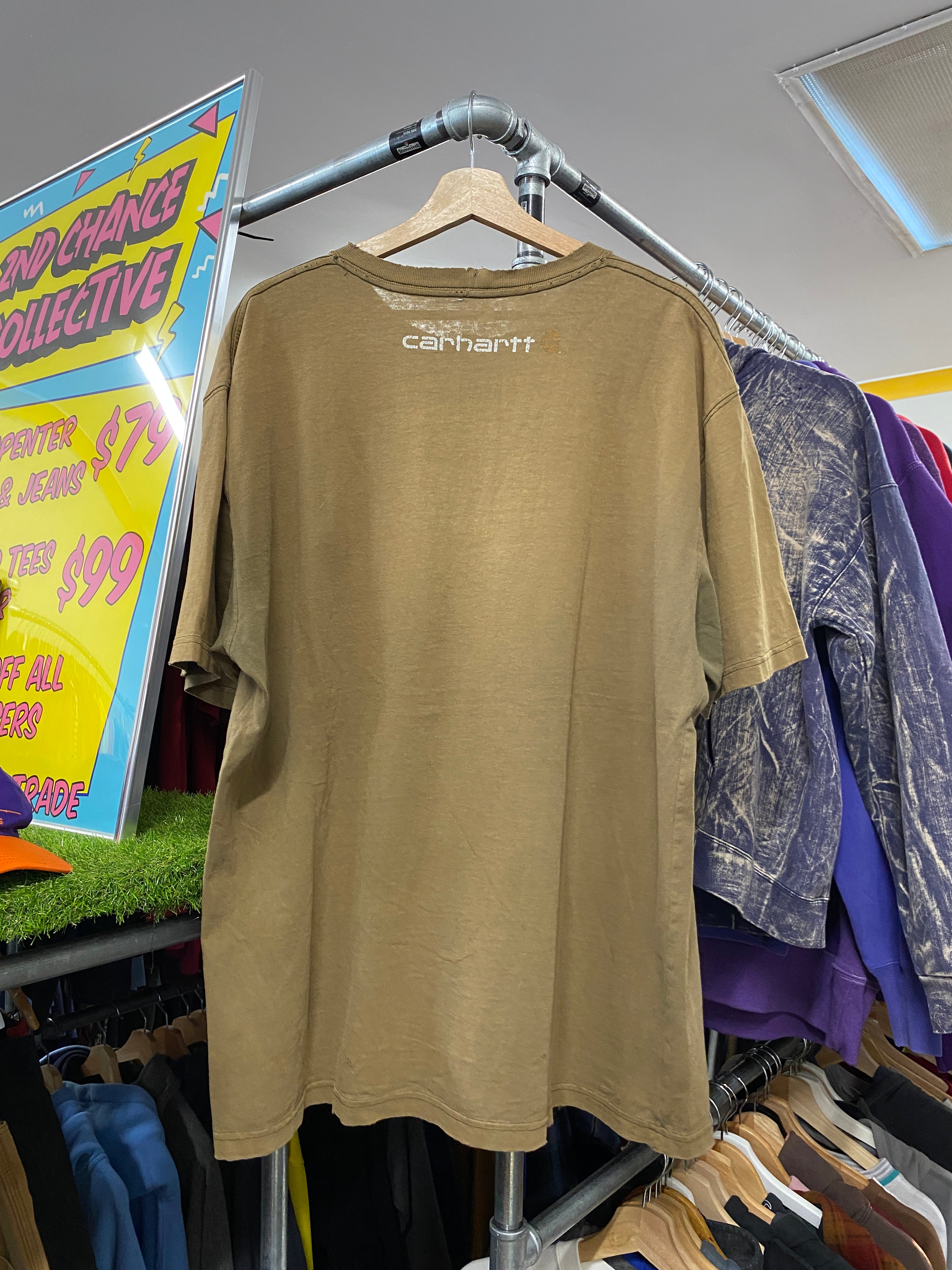 L - Carhartt Thrashed Olive Green Spellout Tee