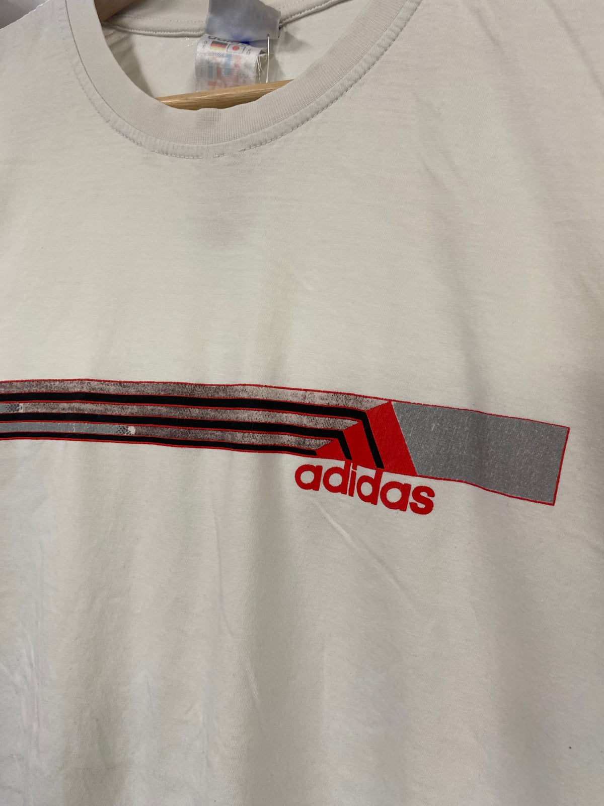 [S] Adidas White Tee Red/Grey Bar Logo