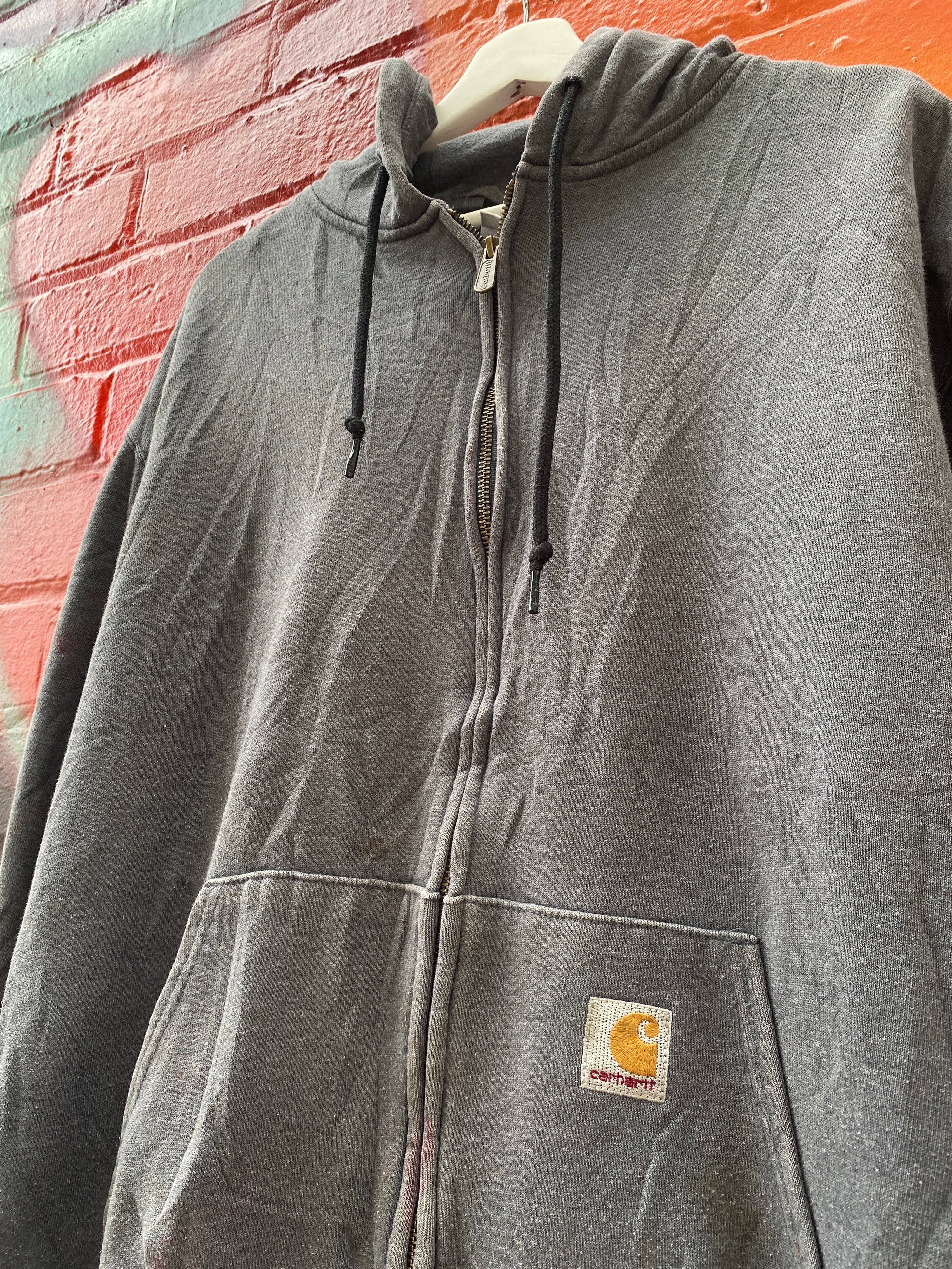 L - Carhartt Grey Zip Up Hoodie