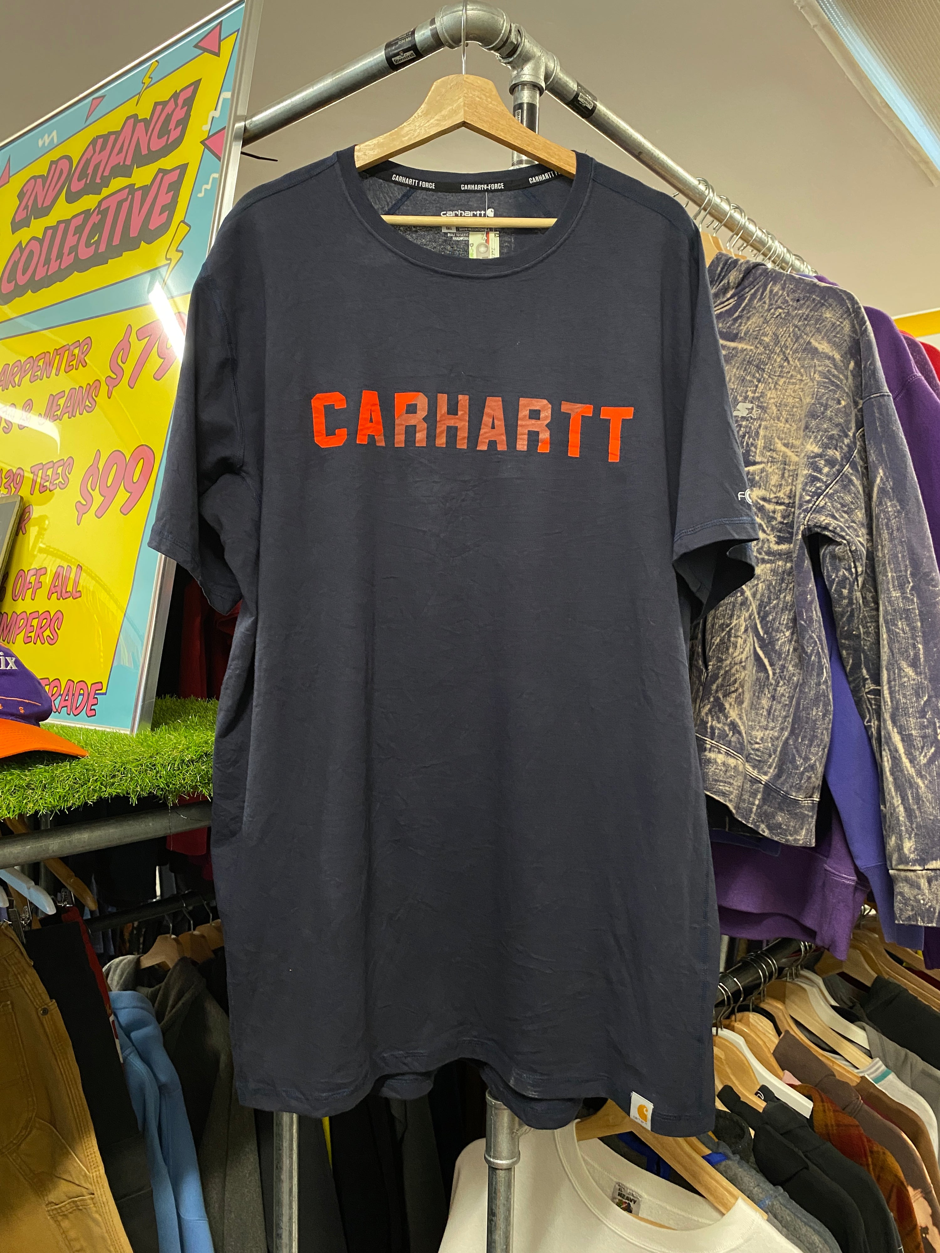 XL Tall - Carhartt Force Dark Blue Tee Split Red Spellout