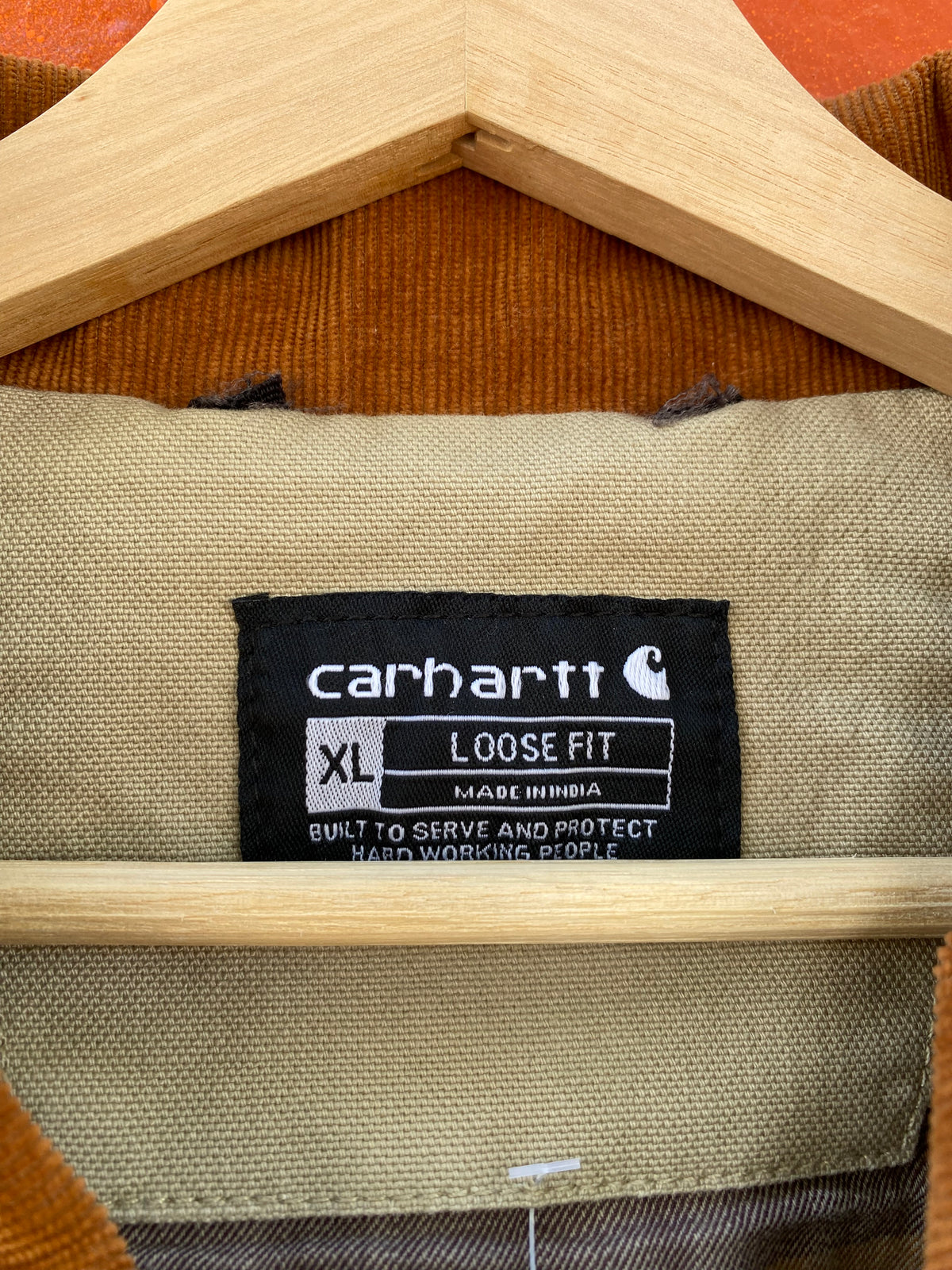 [XL] Carhartt Beige Jacket w/ Caramel Cord Collar