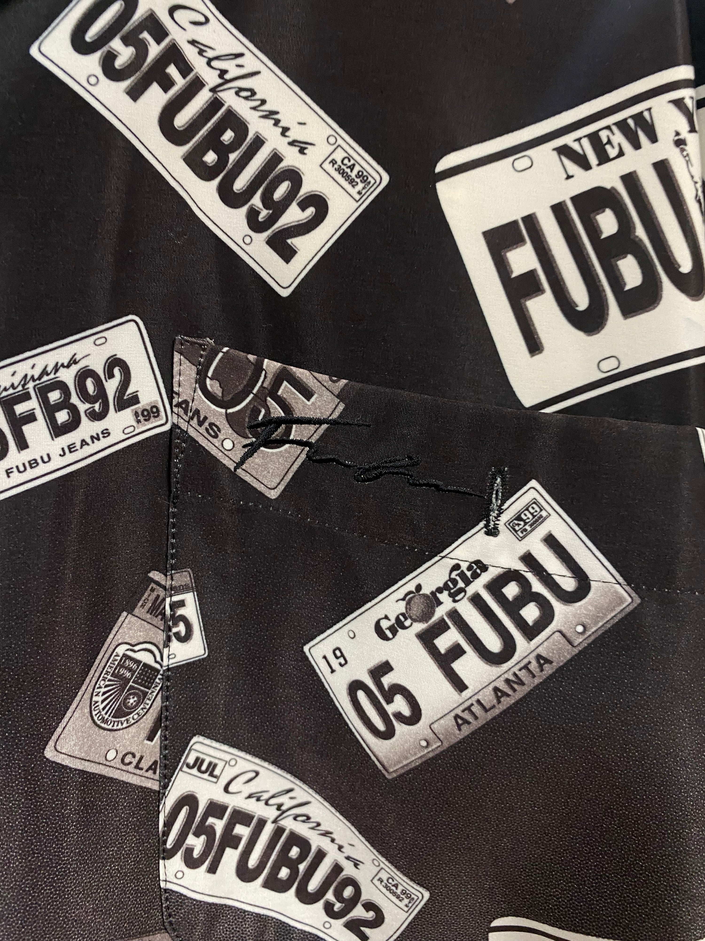 [2XL] Vintage FUBU Number Plate All Over Print SS Button Up