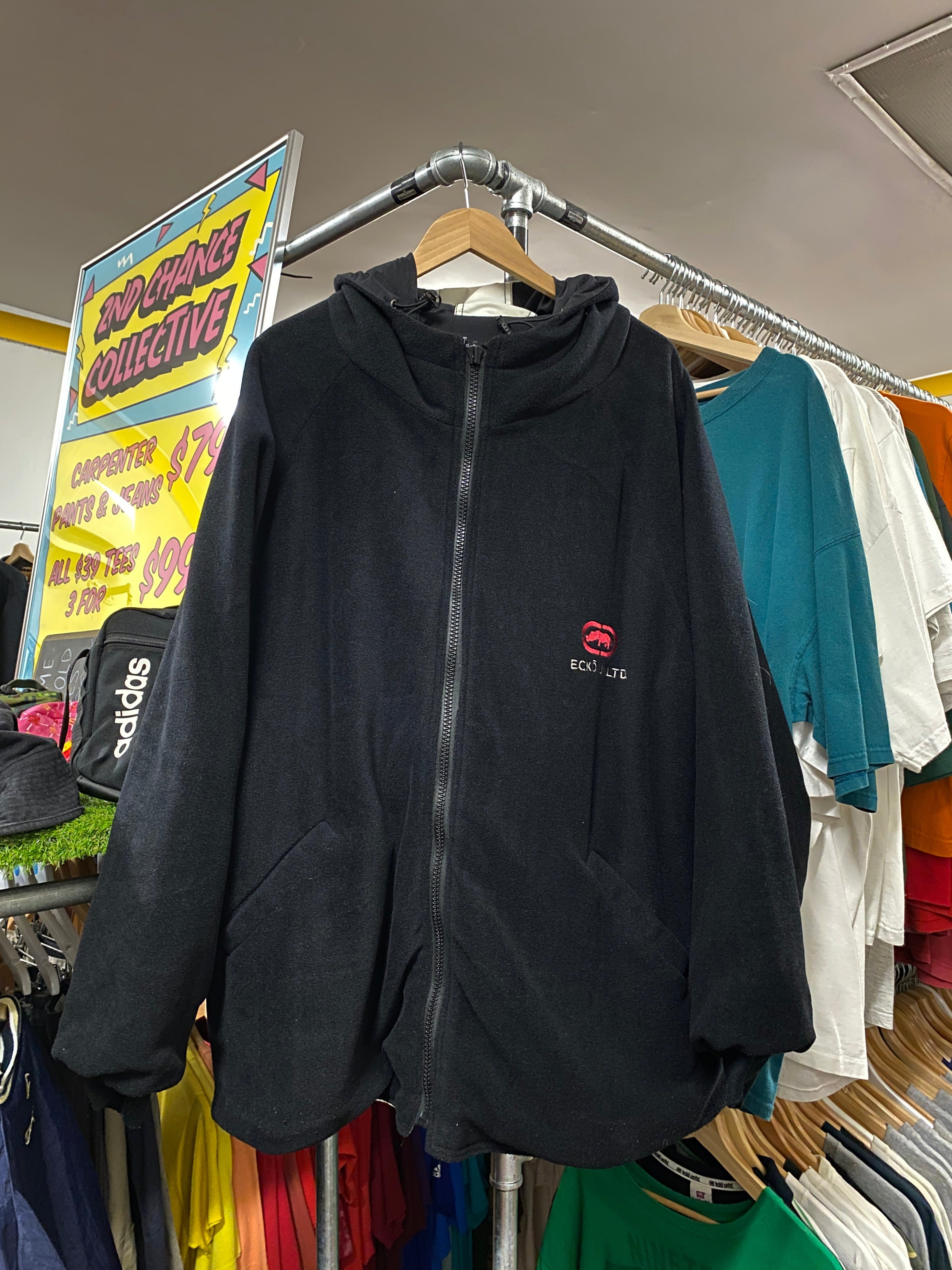 XL - 2000s Ecko Unltd Reversable Spray/Fleece Jacket Blk/Whi