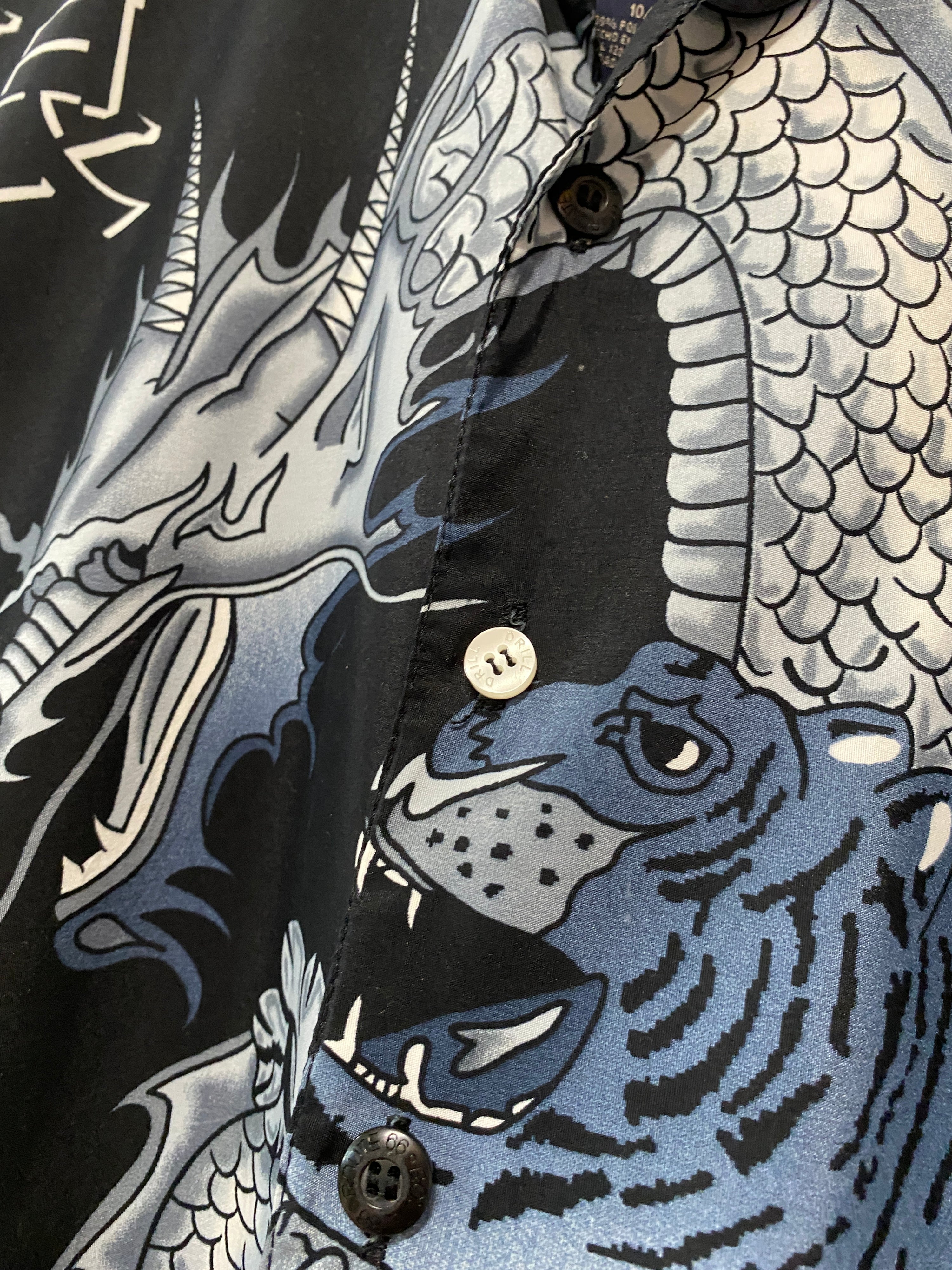 S - Route 66 Black Japanese Dragon Button-up