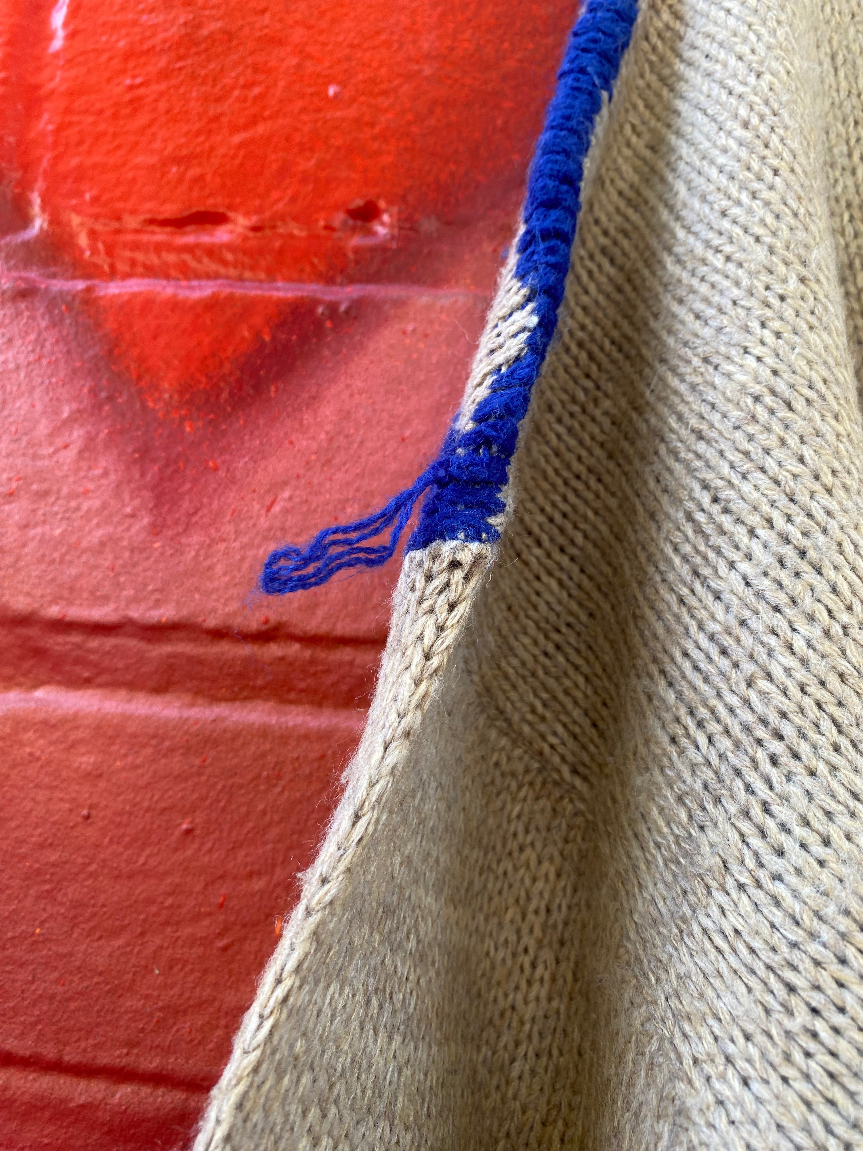 [L] Mademoiselle Beige/Blue Designs Knit Sweater