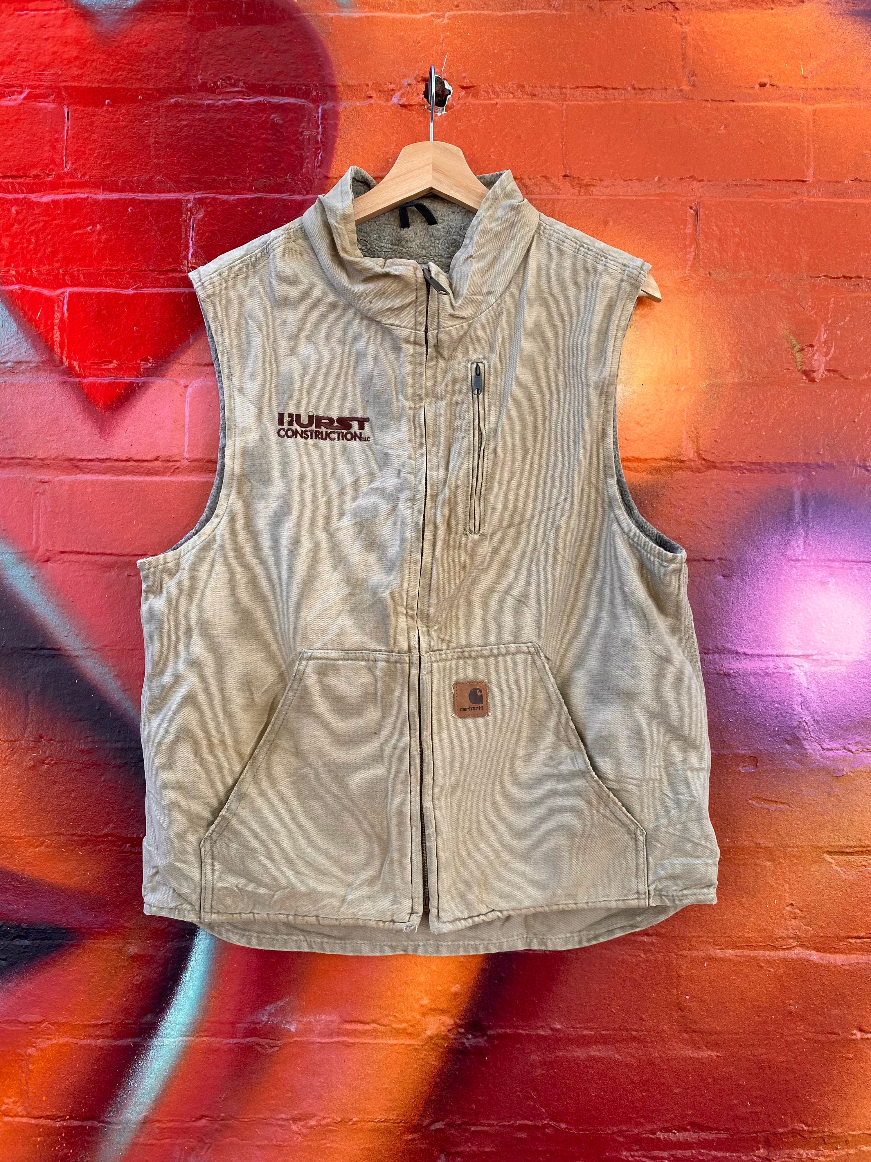 [M] Carhartt Fleece Lined Tan Vest 'Hurst Construction'