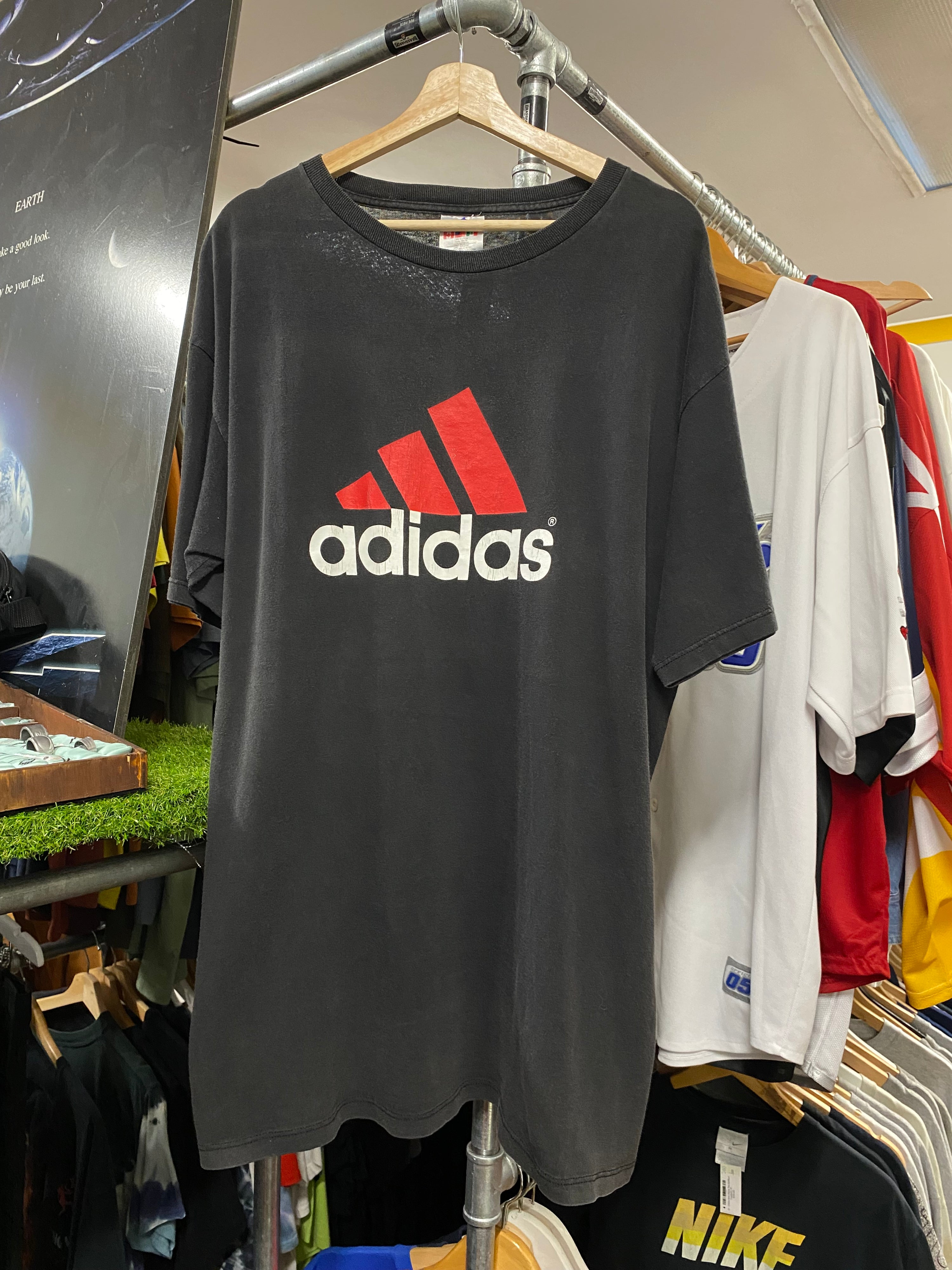 L - Adidas Big Red/White Centre Logo Black Tee