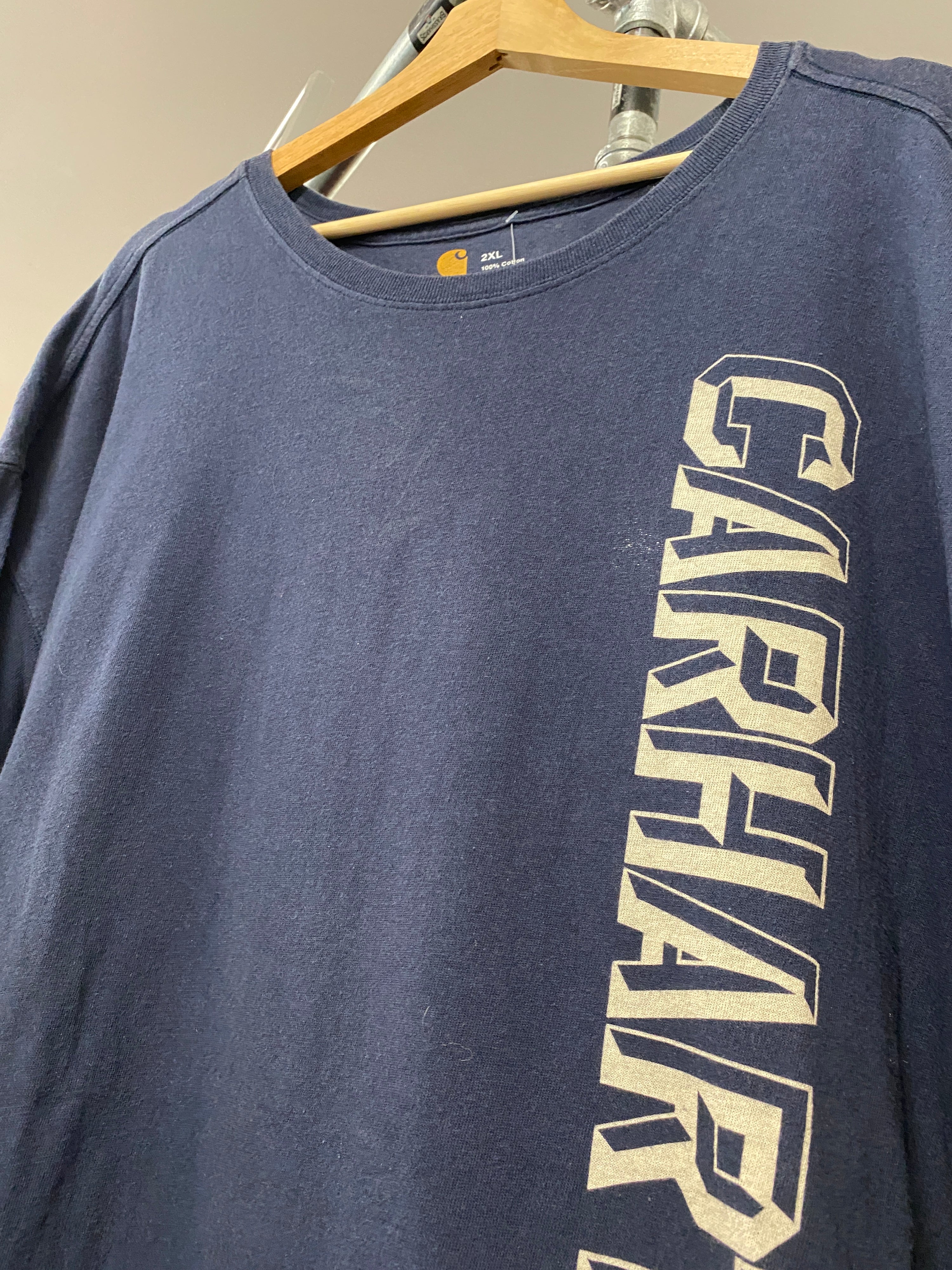 2XL - Carhartt Dark Blue Vertical Spellout Tee