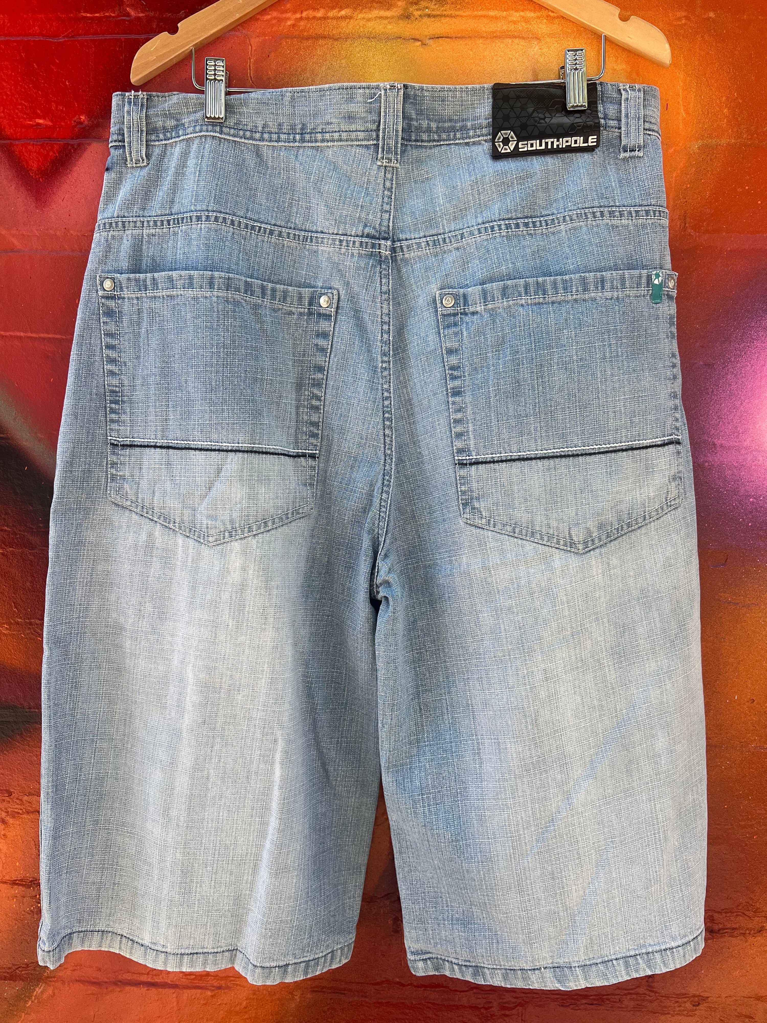 38 - South Pole Baggy Denim Shorts Tactile Logo Patch