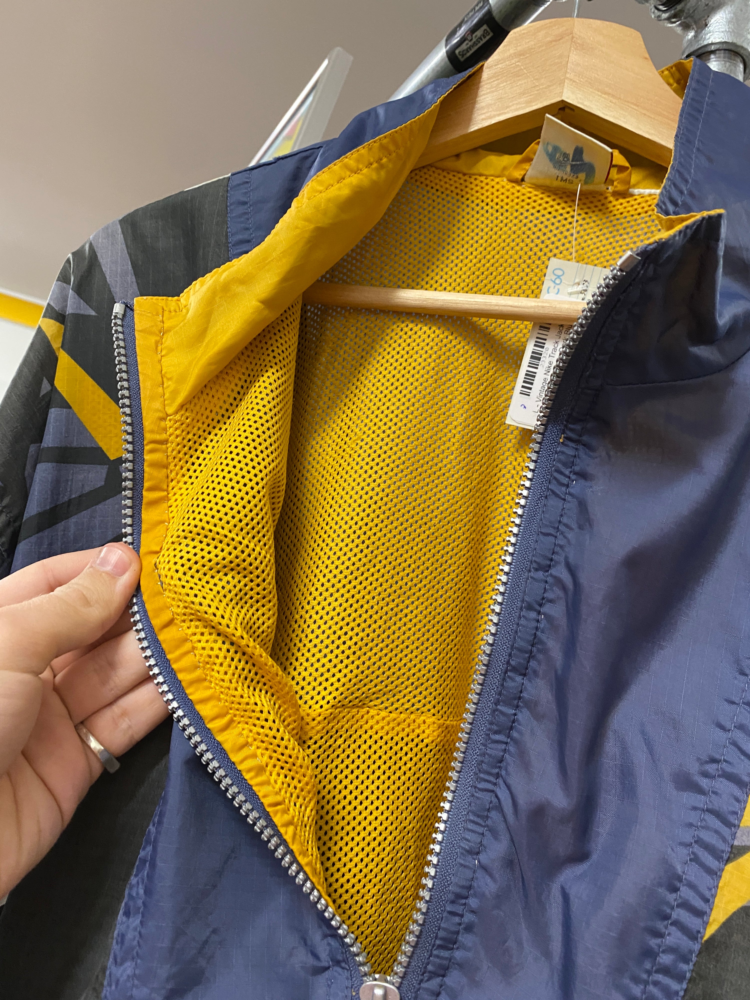 L - Vintage Nike Track Jacket 1/2 Zip Swirl Sleeves Dark Blue