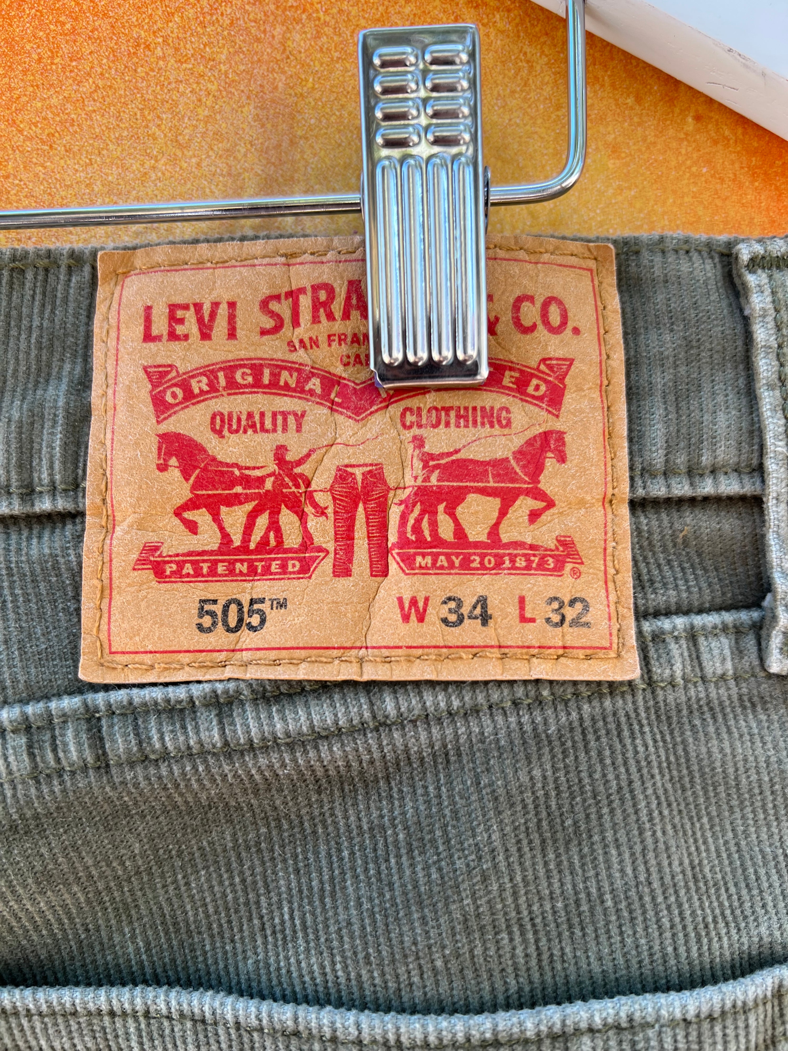 34 - Levi's 505 Green Cord Pants 34x32