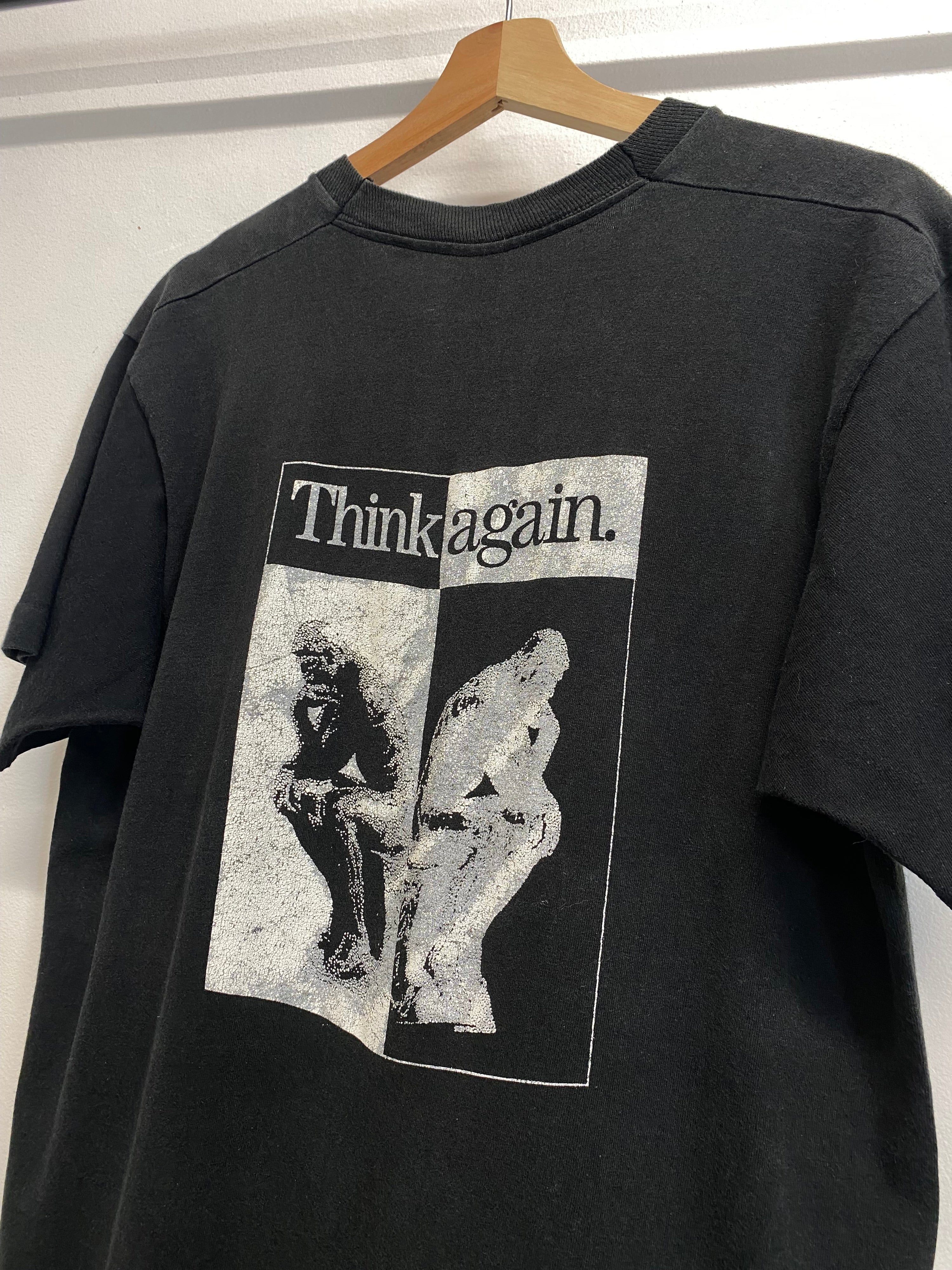 [L] 1990s HP Computers Think Again Double Sided Black Tshirt